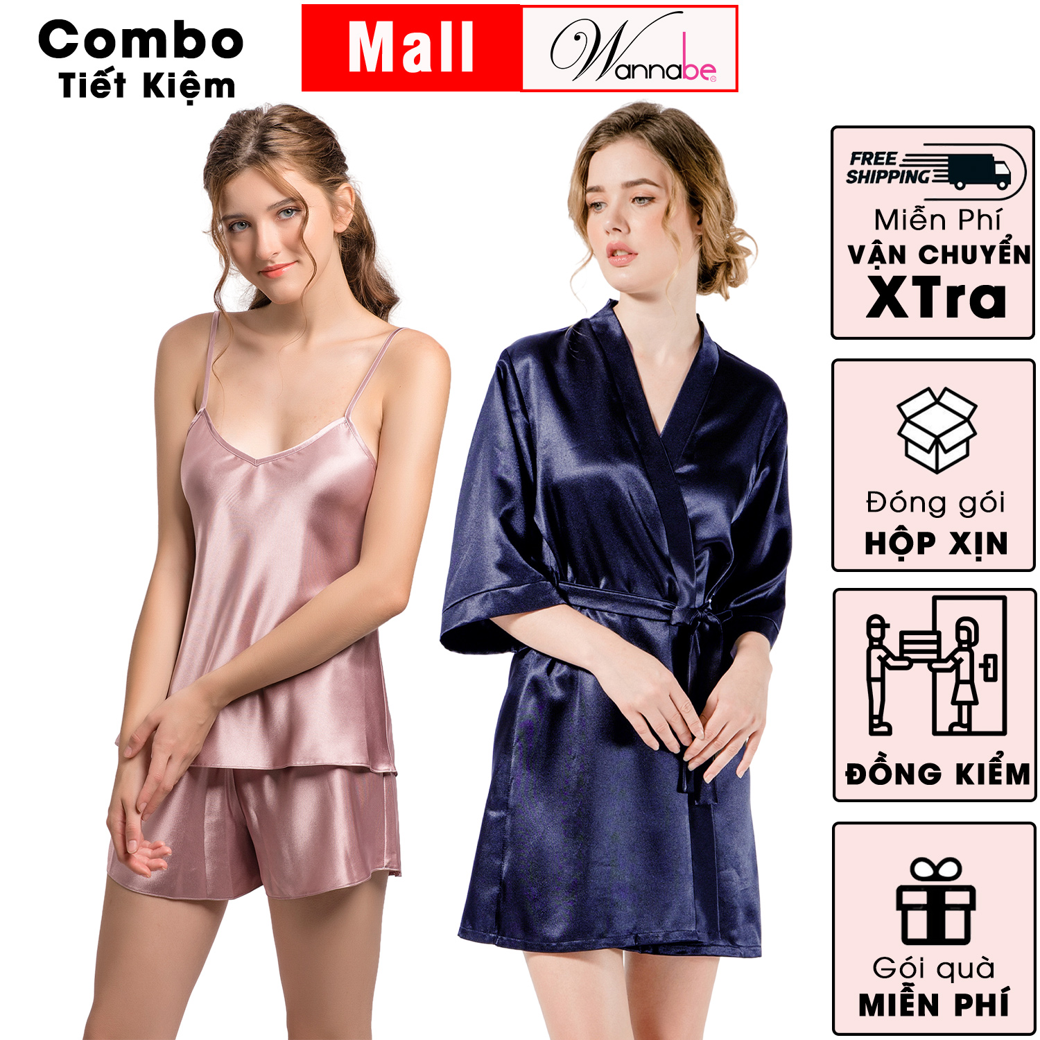 Mô tả Combo áo choàng ngủ bộ đùi nữ lụa mịn WANNABE thoải Mái thời trang tối giản tiết kiệm hơn KI010BS612 - 8