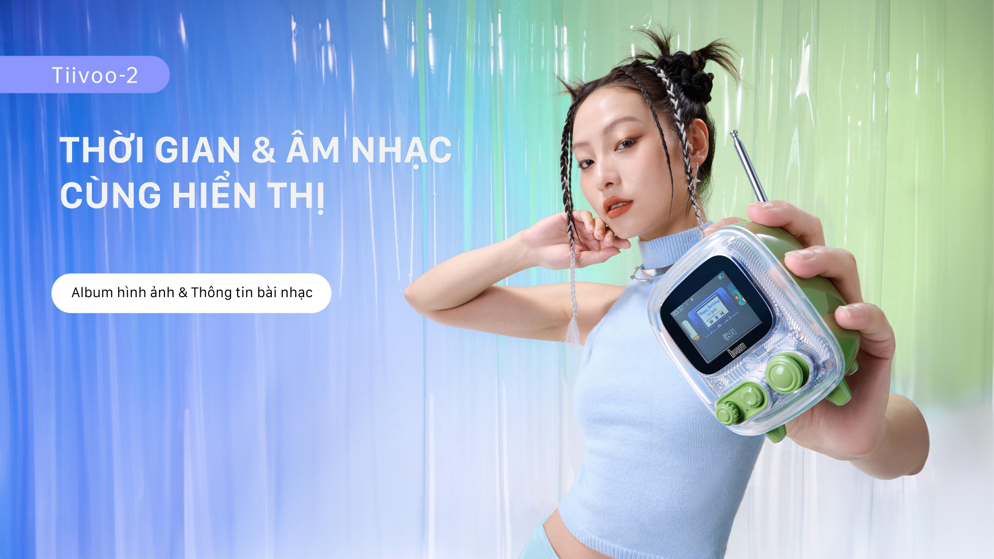 Mô tả Loa bluetooth Divoom Tiivoo 2 màn hình led pixel art, hiển thị lời bài hát, đồng hồ, phong cách retro thiết kế cổ điển - 1