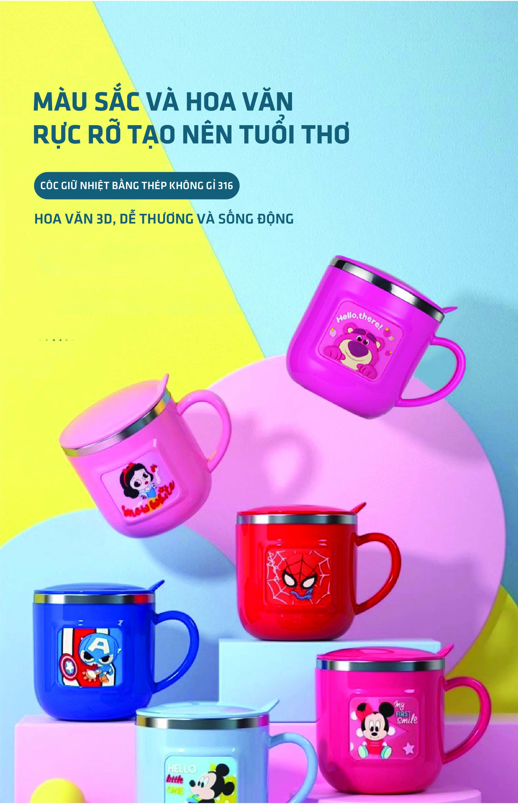 Mô tả Cốc uống nước cho bé 1989KIDS bằng thép không gỉ,cốc giữ nhiệt trẻ em có nắp đậy chống rơi,ly nước giữ nhiệt đáng yêu - 1
