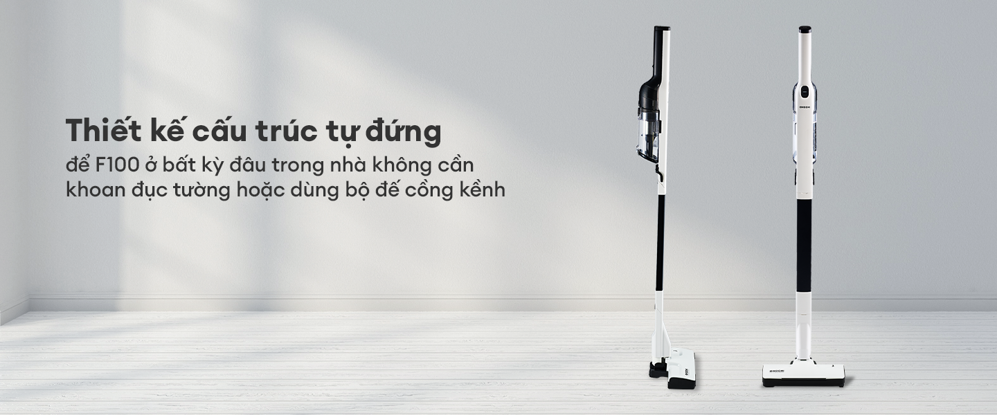 Mô tả Máy hút bụi không dây siêu nhẹ KOCHI F100 - Gọn nhẹ tự đứng, chỉ 1.2Kg - Siêu mạnh 15,000pa - Động cơ BLDC êm ái - 7