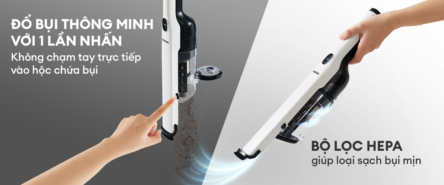 Mô tả Máy hút bụi không dây siêu nhẹ KOCHI F100 - Gọn nhẹ tự đứng, chỉ 1.2Kg - Siêu mạnh 15,000pa - Động cơ BLDC êm ái - 4