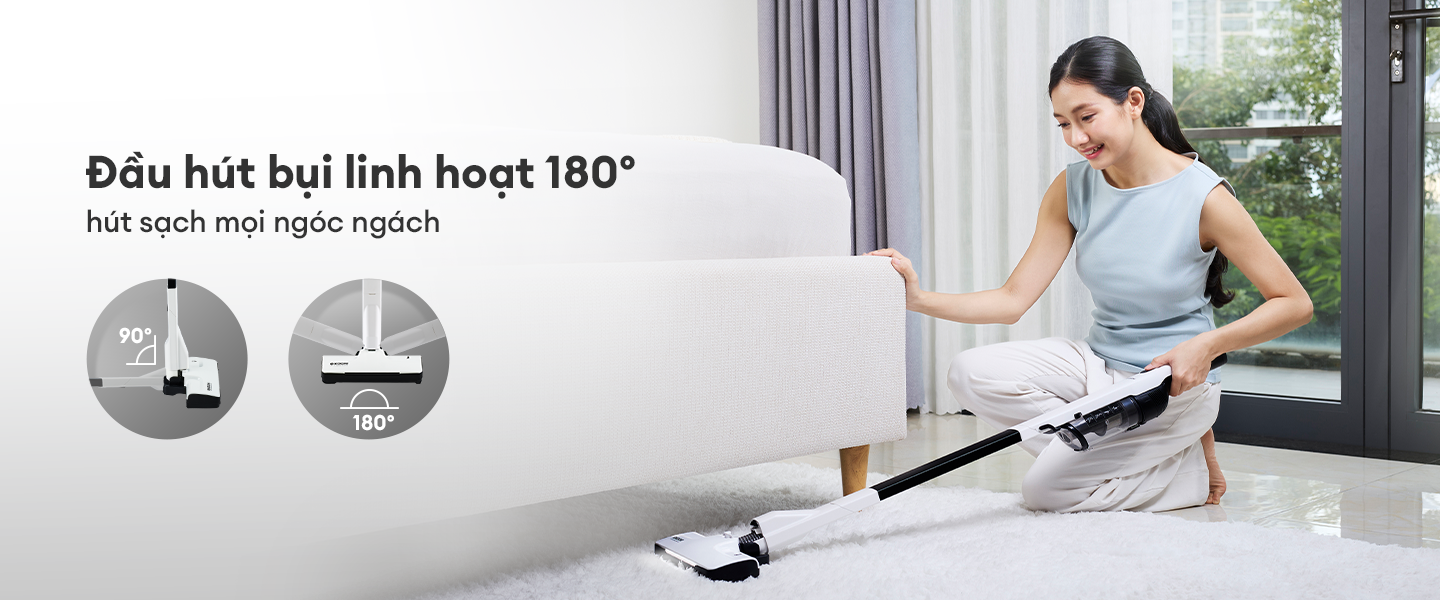 Mô tả Máy hút bụi không dây siêu nhẹ KOCHI F100 - Gọn nhẹ tự đứng, chỉ 1.2Kg - Siêu mạnh 15,000pa - Động cơ BLDC êm ái - 5