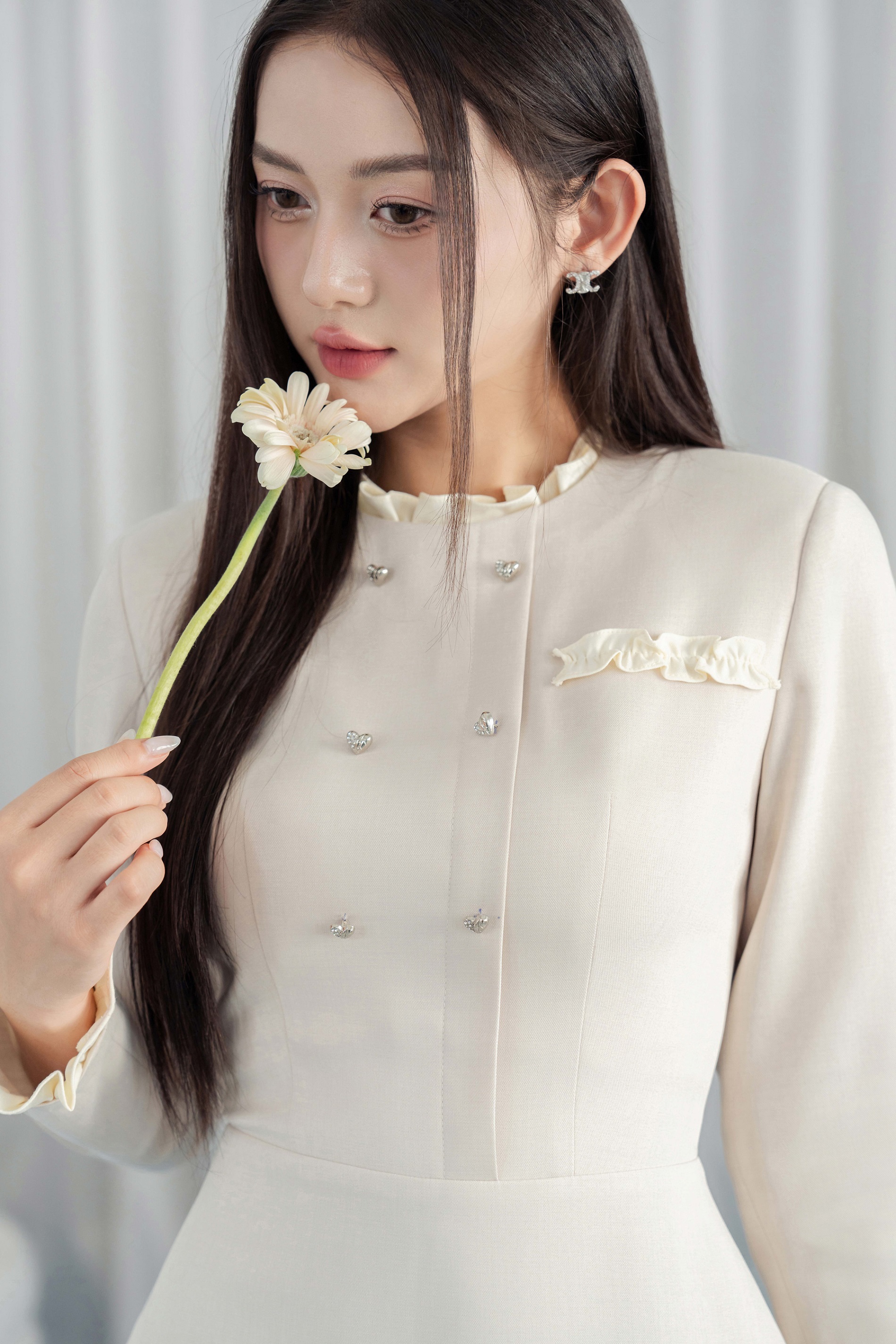 Mô tả Đầm cổ bèo 2 hàng cúc chân xếp ly chụm 1F10.2409K thiết kế bỏi JM Dress Design - 1