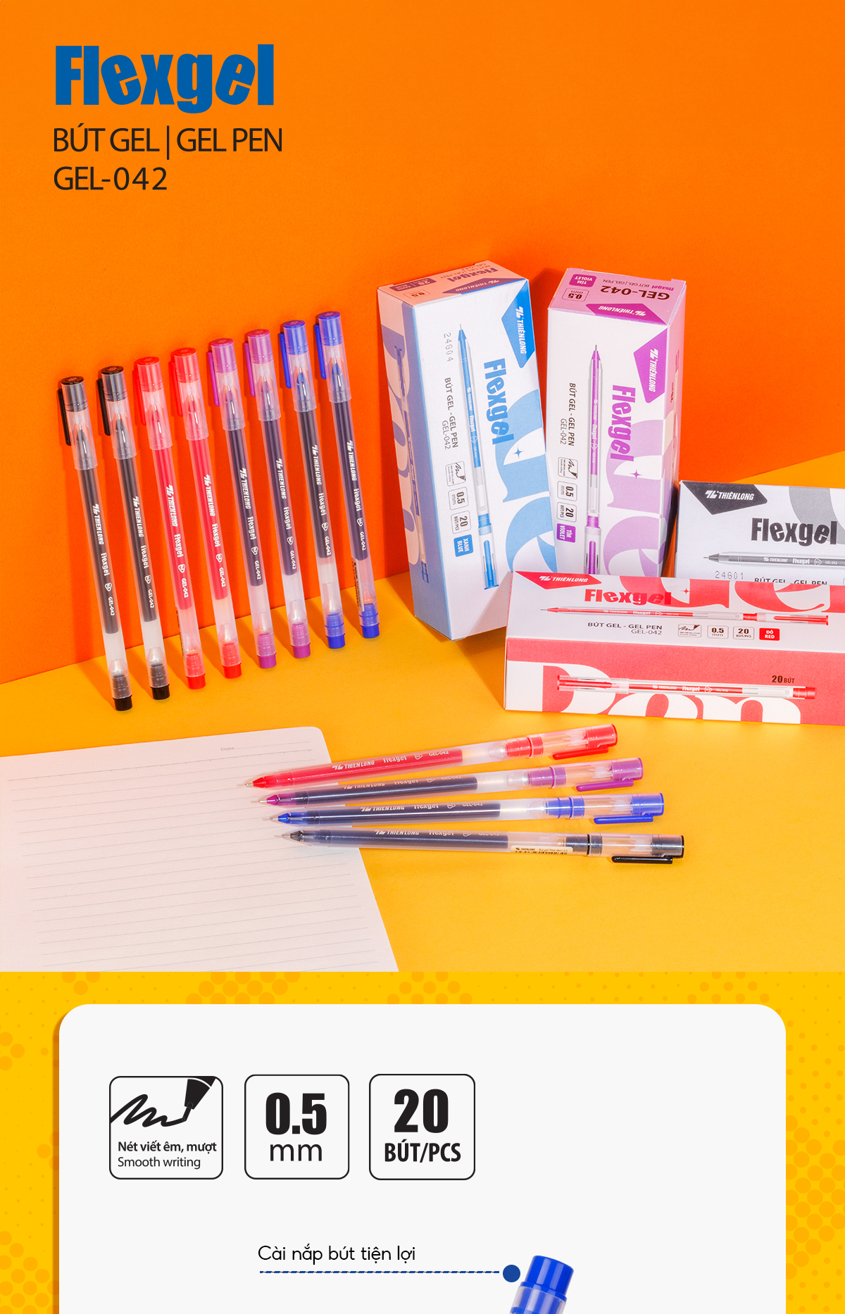 Mô tả Bút gel, bút bi nước Thiên Long Flexgel GEL-042 mực khô nhanh, nét viết êm, ngòi 0.5mm phù hợp cho học sinh, sinh viên - 1