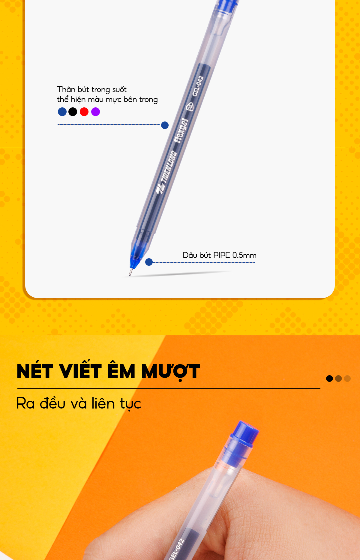 Mô tả Bút gel, bút bi nước Thiên Long Flexgel GEL-042 mực khô nhanh, nét viết êm, ngòi 0.5mm phù hợp cho học sinh, sinh viên - 2