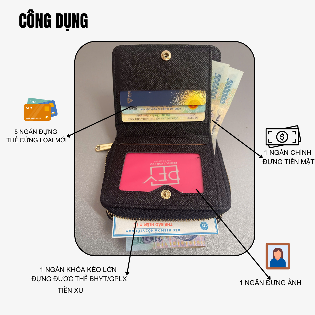 Mô tả Ví Nữ Mini Cầm Tay PERFECT FOR YOU Nhiều Ngăn Da Cao Cấp Cực Đẹp PFY53 - 4