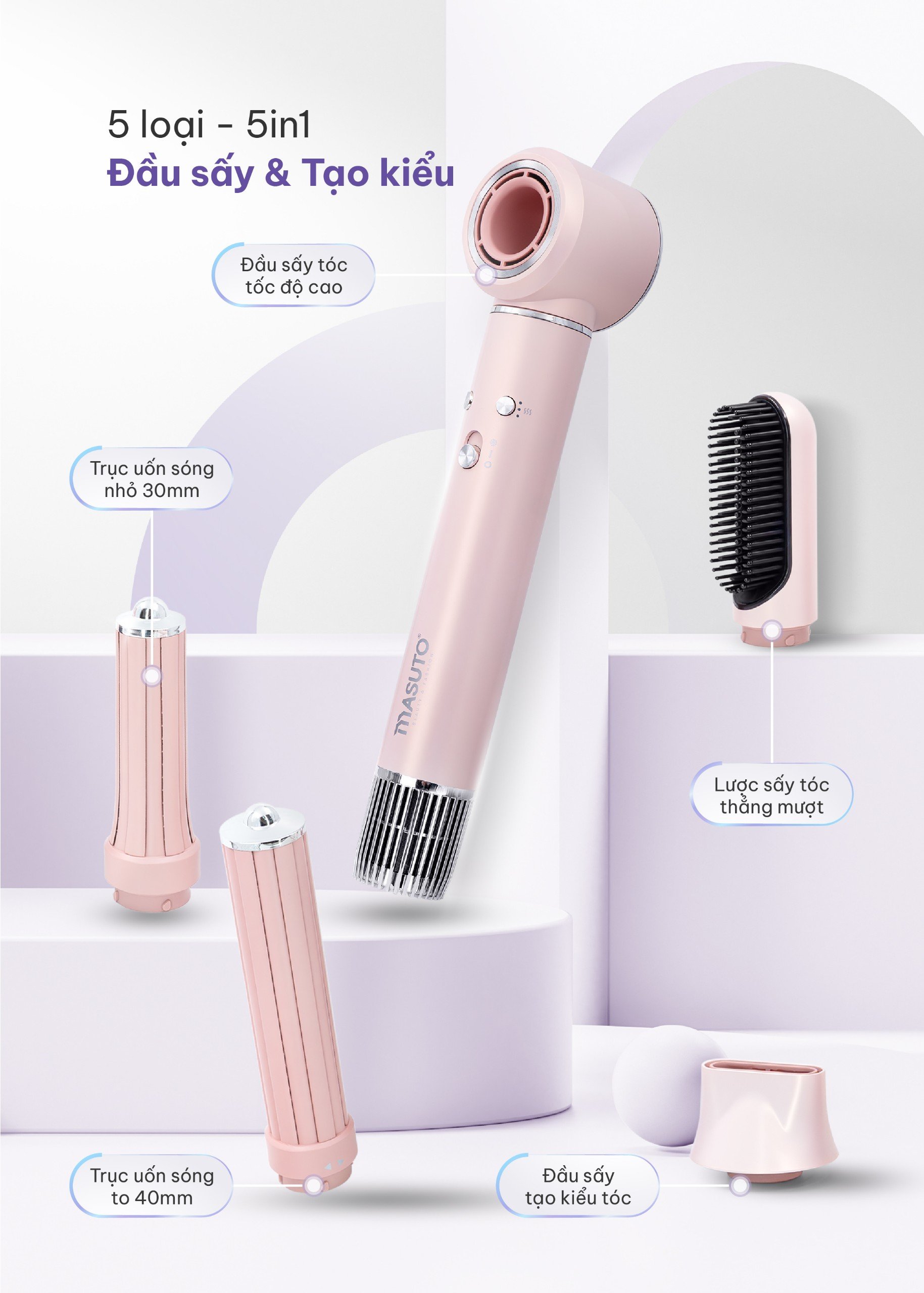 Mô tả Máy Sấy Tóc Tạo Kiểu Masuto AirStyler 5in1 Phồng Và Mượt Tóc Công Nghệ Ion Âm Giảm Hư Tổn - 1