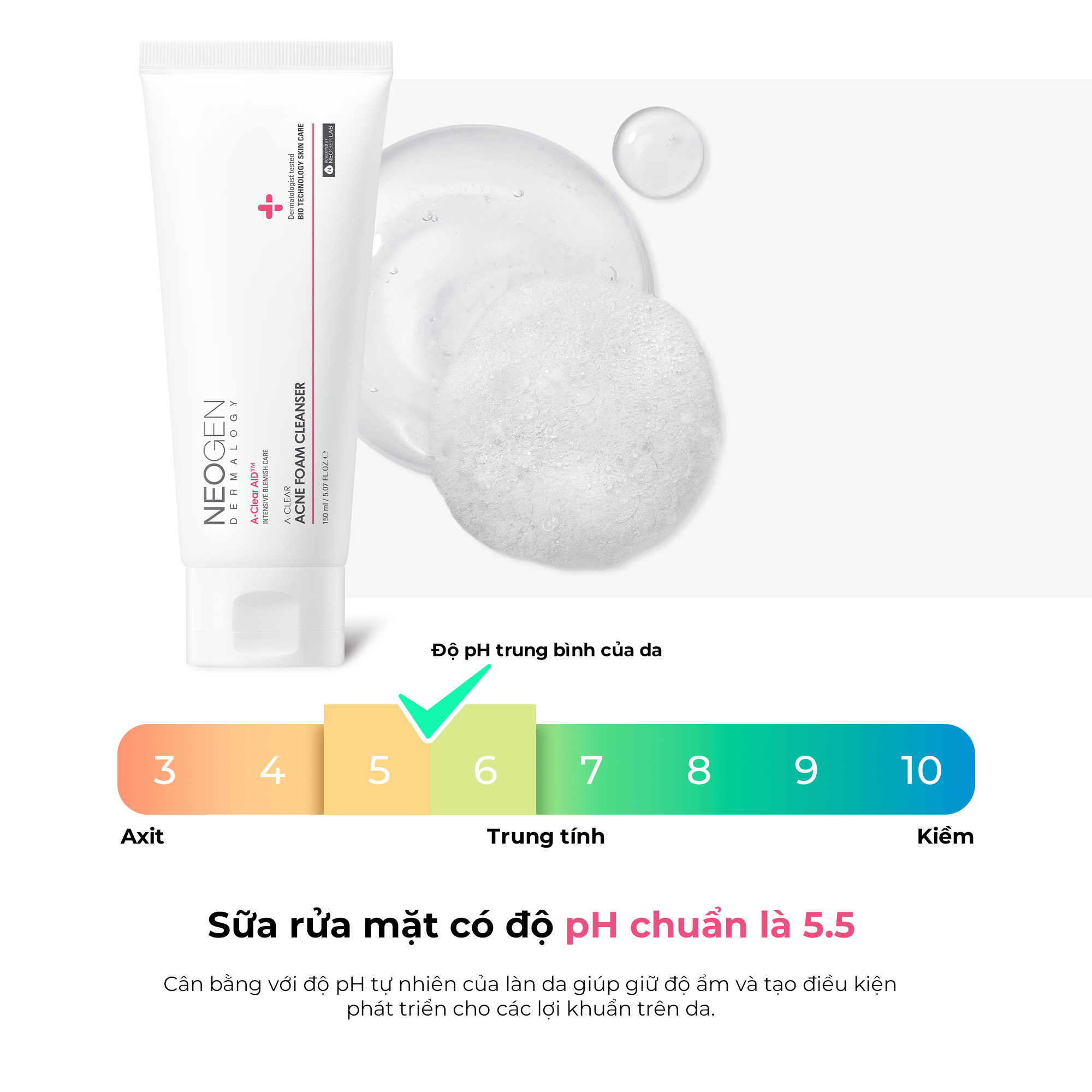 Mô tả Sữa rửa mặt Neogen Dermalogy A-Clear Acne Foam Cleanser - 3