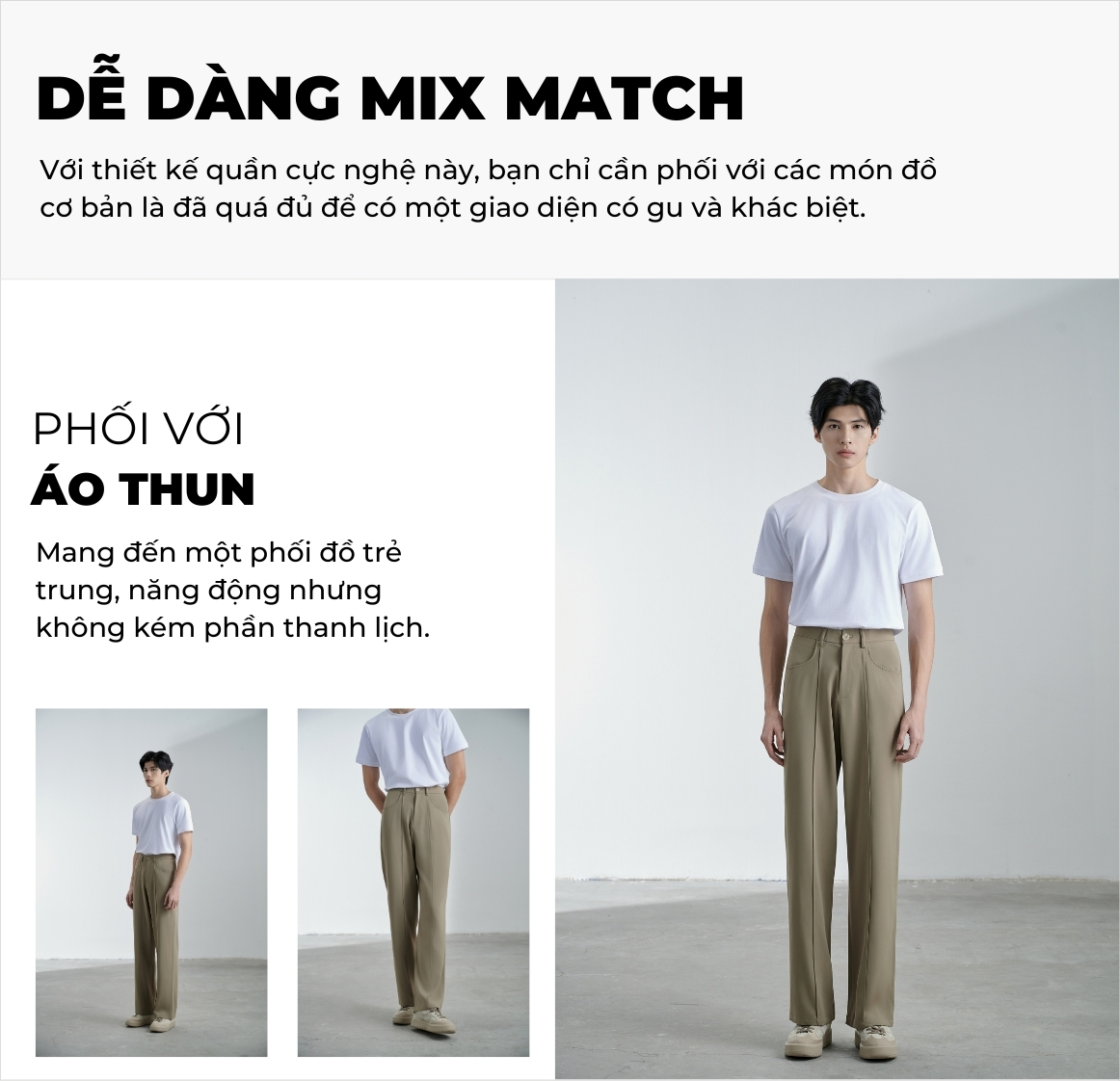 Mô tả Quần tây nam ống rộng xếp ly suông đứng, cạp cao hách dáng chất vải lụa chống nhăn JBAGY - JD0108 - 7