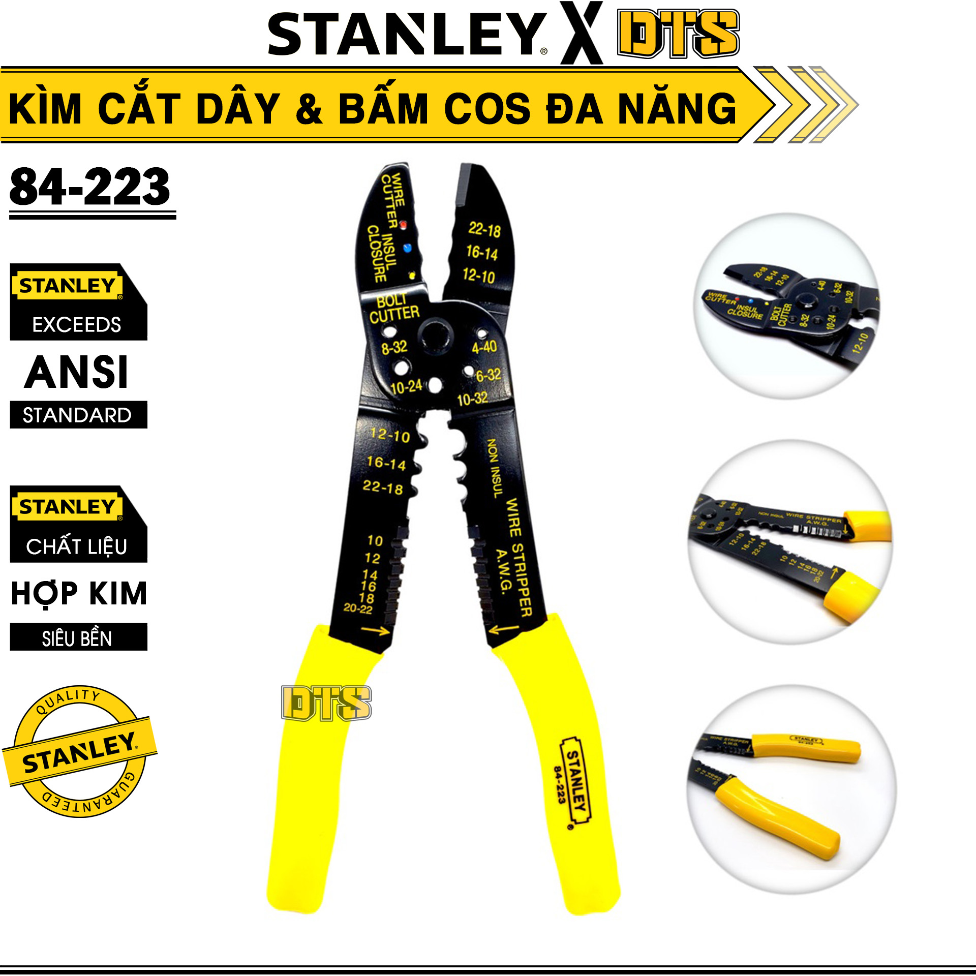 Kìm tuốt cắt dây điện, bấm cos đa năng STANLEY Mỹ 9 inch | Kìm cắt bu lông,  tuốt dây điện thép hợp kim siêu bền 84-223 | Shopee Việt Nam