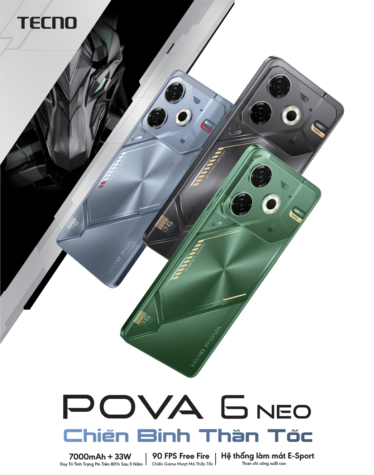 Mô tả [Quà Tặng kèm có hạn] Điện thoại Tecno Pova 6 Neo (8GB/128GB) - Helio G99 Ultimate | 7000 mAh | Sạc nhanh 33W - 4