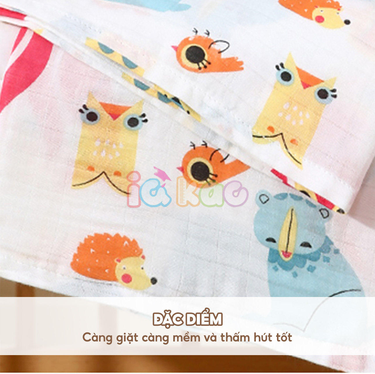 Mô tả Khăn xô tắm sợi tre khăn lau đa năng cho trẻ 120x100cm IQKAO, chăn quấn đắp an toàn họa tiết xinh xắn đáng yêu KT21 - 2