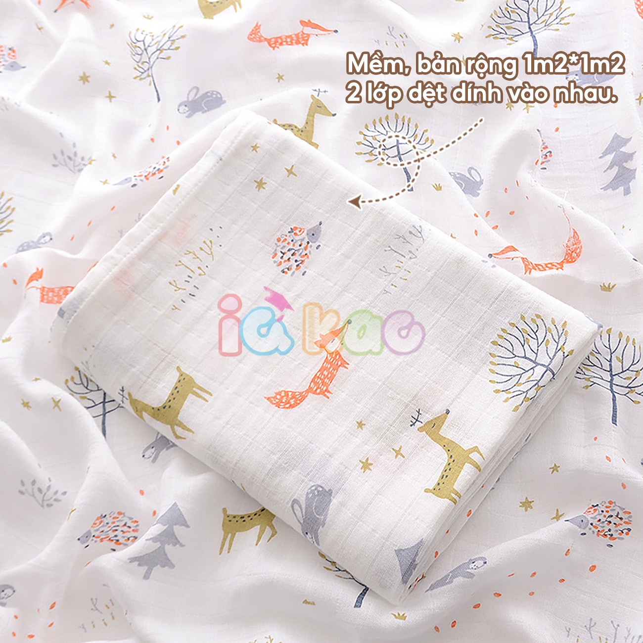 Mô tả Khăn xô tắm sợi tre khăn lau đa năng cho trẻ 120x100cm IQKAO, chăn quấn đắp an toàn họa tiết xinh xắn đáng yêu KT21 - 7
