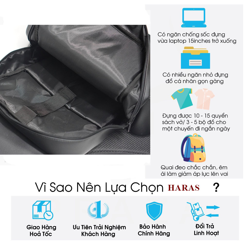 Mô tả Balo Da PU Cao Cấp Nam Nữ Thời Trang Chống Thấm Nước HARAS HR353 - 3