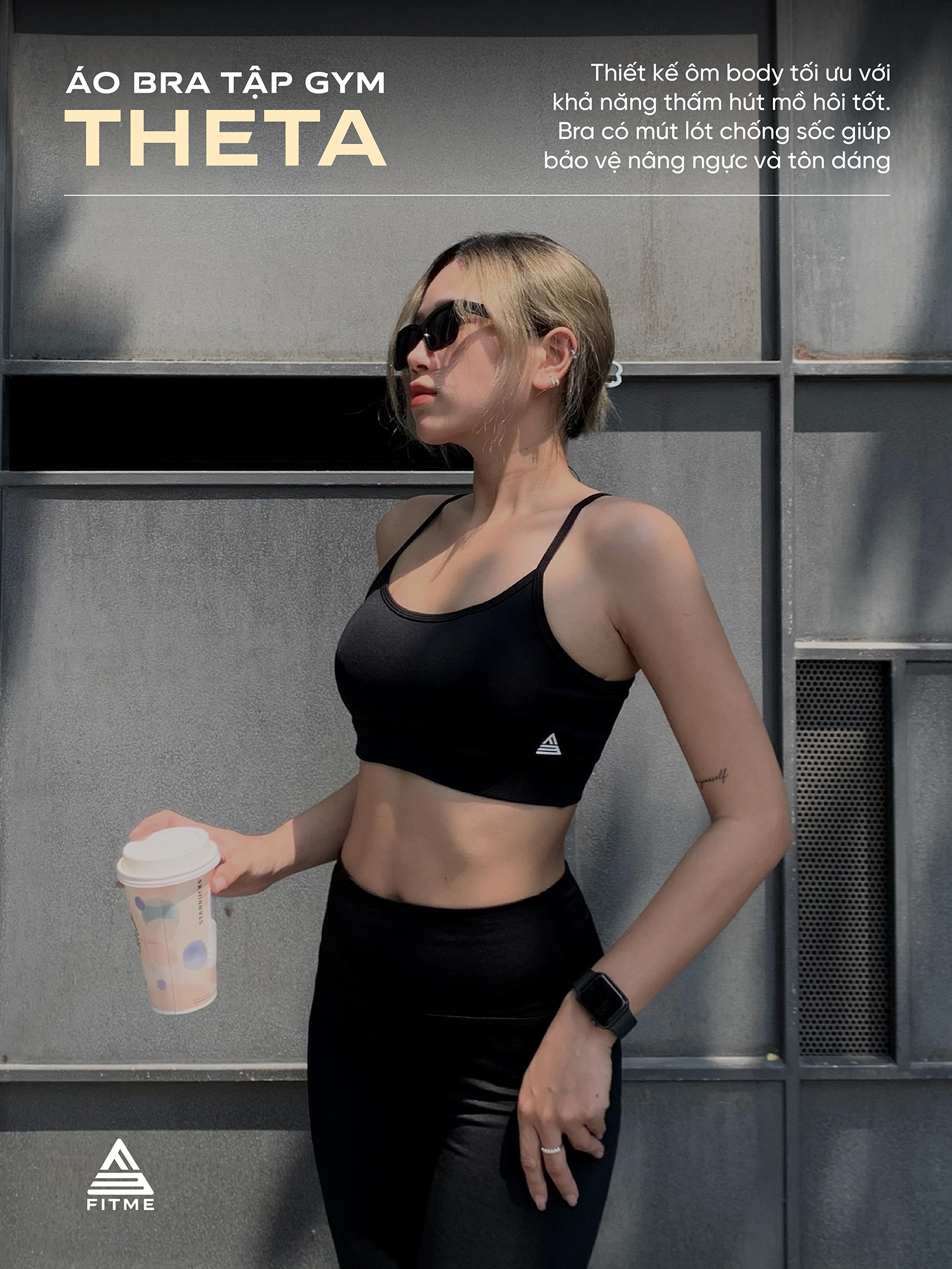 Mô tả Áo bra tập gym yoga nữ Fitme Theta có mút chống sốc. nâng ngực chất thun thể thao cao cấp co giãn thoải mái BRTT - 1
