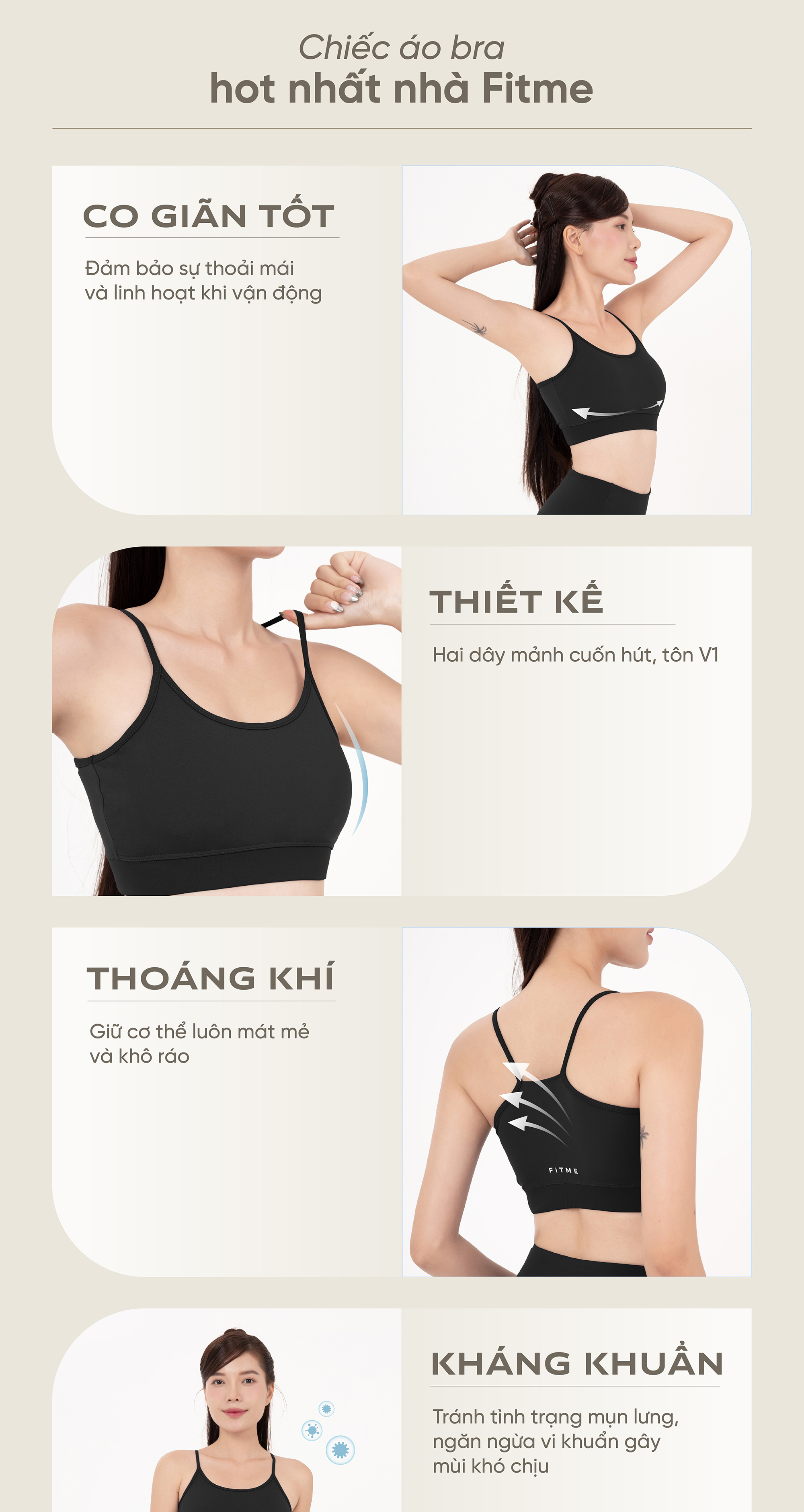 Mô tả Áo bra tập gym yoga nữ Fitme Theta có mút chống sốc. nâng ngực chất thun thể thao cao cấp co giãn thoải mái BRTT - 4
