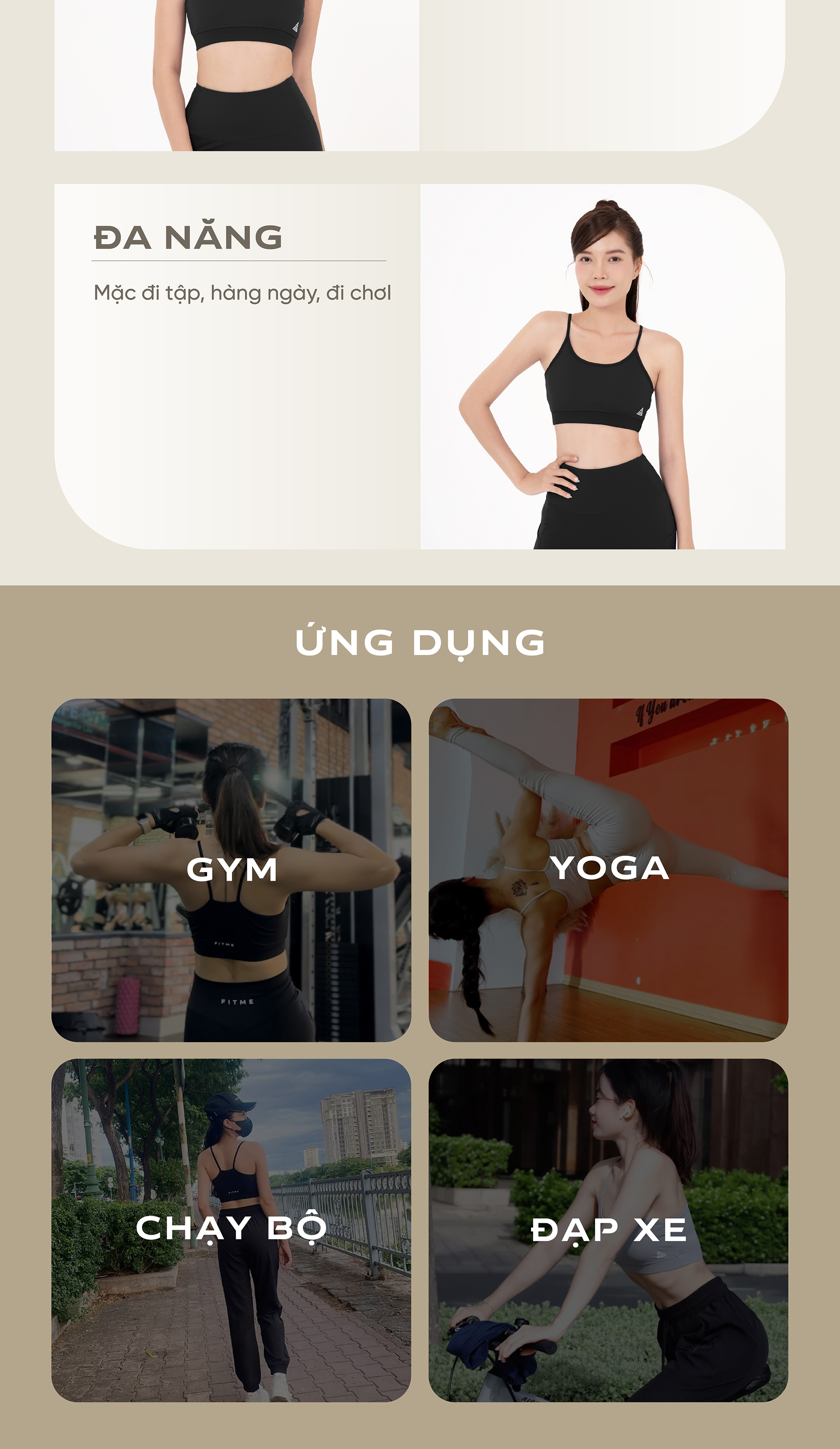 Mô tả Áo bra tập gym yoga nữ Fitme Theta có mút chống sốc. nâng ngực chất thun thể thao cao cấp co giãn thoải mái BRTT - 5
