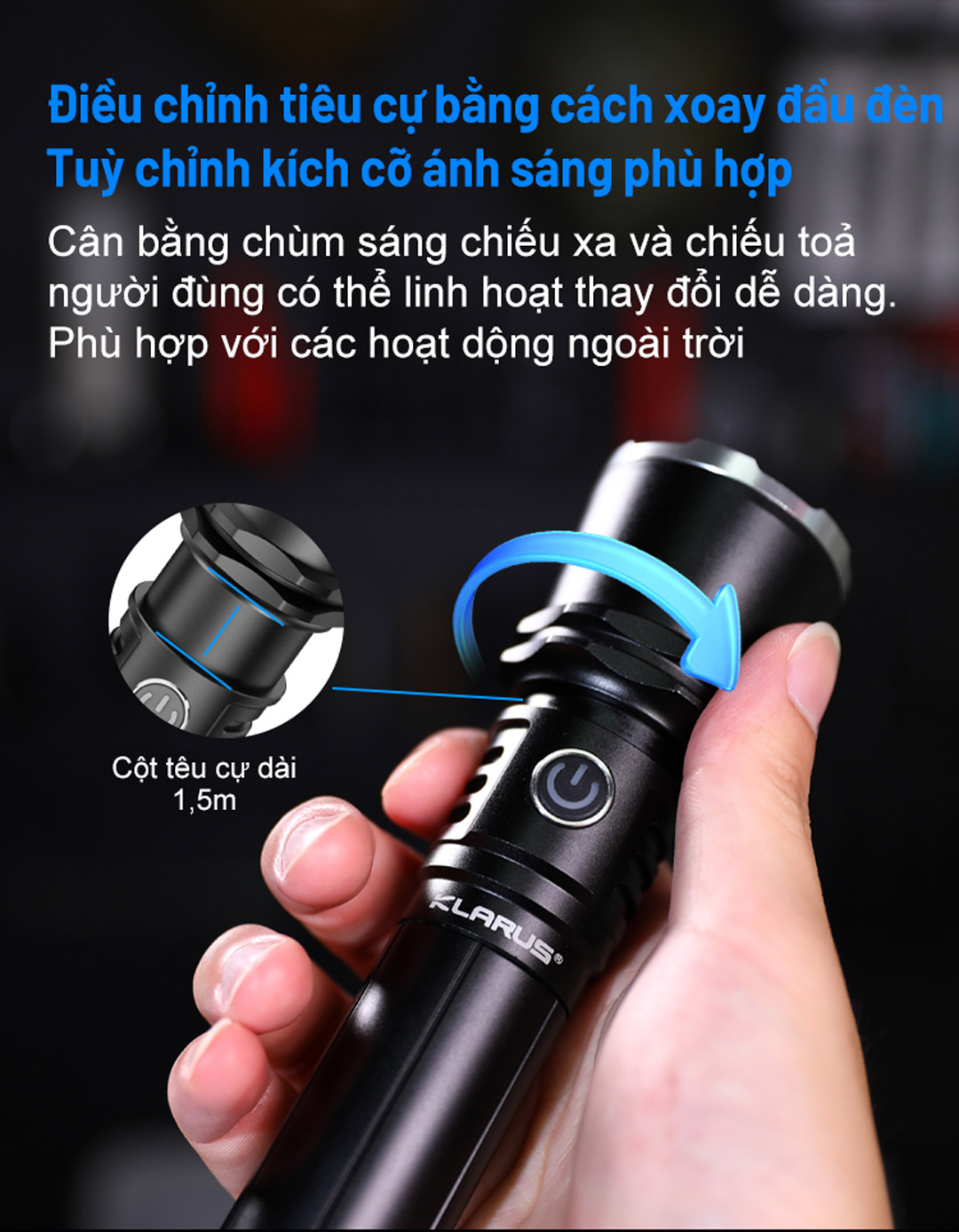 Đèn pin zoom KLARUS A3 độ sáng 2200 lumens tầm chiếu xa 750m sạc USB-C ...