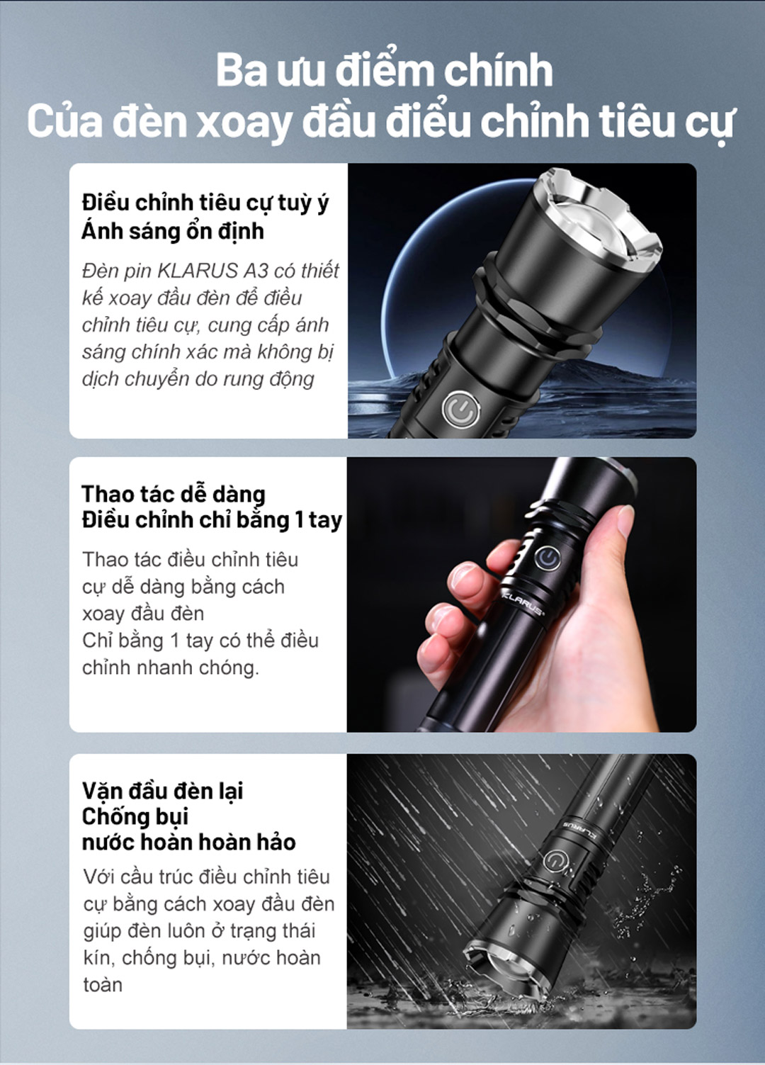 Đèn pin zoom KLARUS A3 độ sáng 2200 lumens tầm chiếu xa 750m sạc USB-C ...