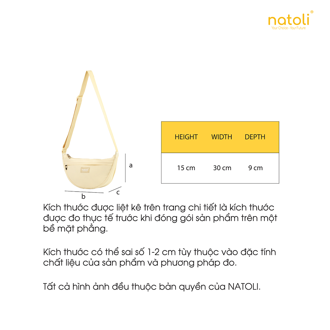 Mô tả Túi đeo chéo nữ hình bán nguyệt NATOLI túi bánh bao chần bông vải canvas chống nước tốt-Soft Touch Crossbag T26 - 10