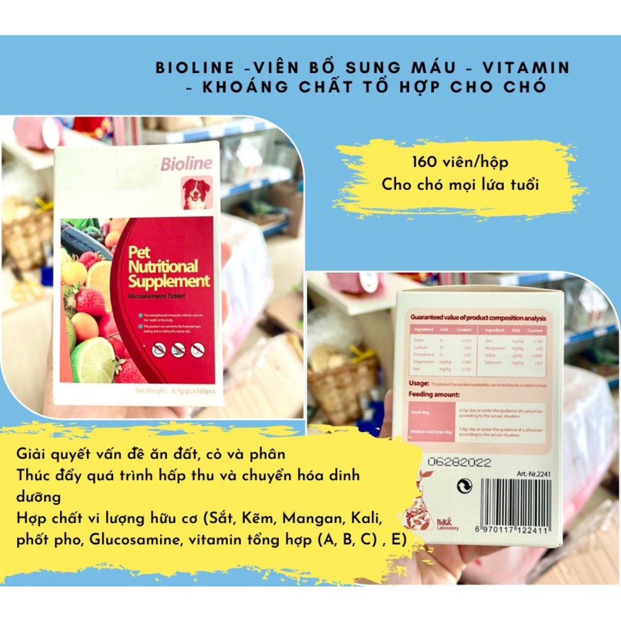 Viên bổ sung máu, Vitamin, Khoáng chất, Vi lượng cho Chó Bioline Pet ...