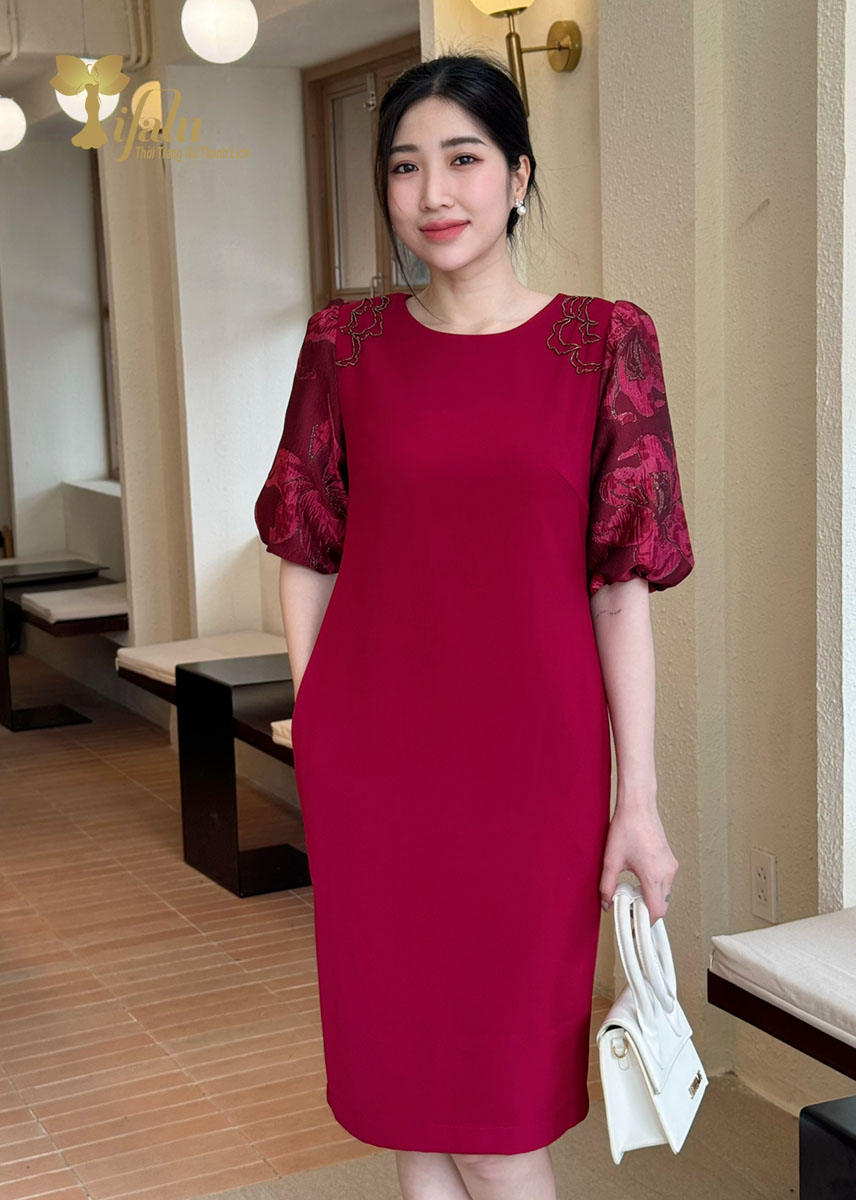 Mô tả Đầm dự tiệc trung niên Zol by TIFALU dáng suông màu đỏ sang trọng - ZOL319RED - 1