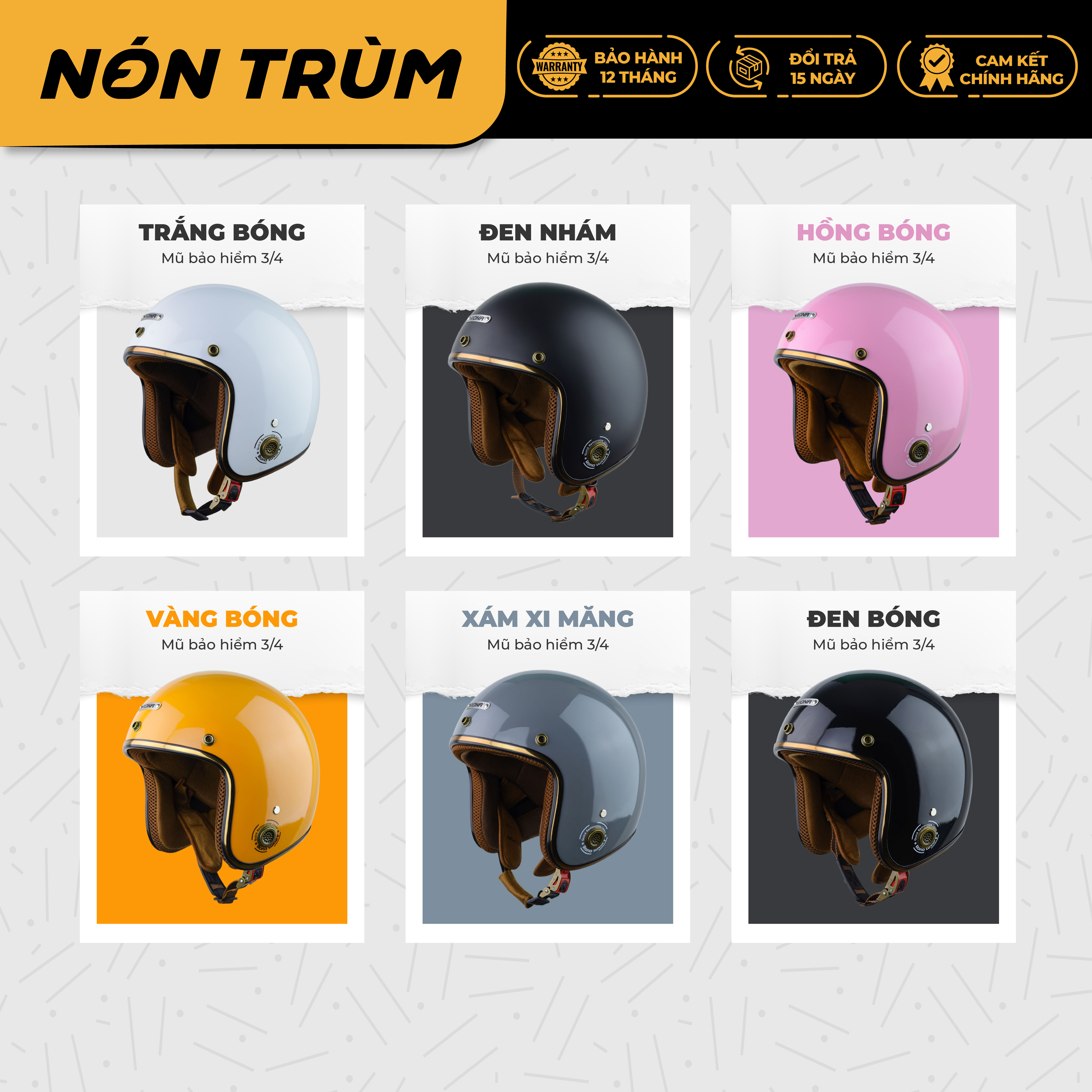Mô tả Mũ bảo hiểm 3/4 RONA màu đen nhám chính hãng, bảo hành 12 tháng tại hệ thống Nón Trùm - 1