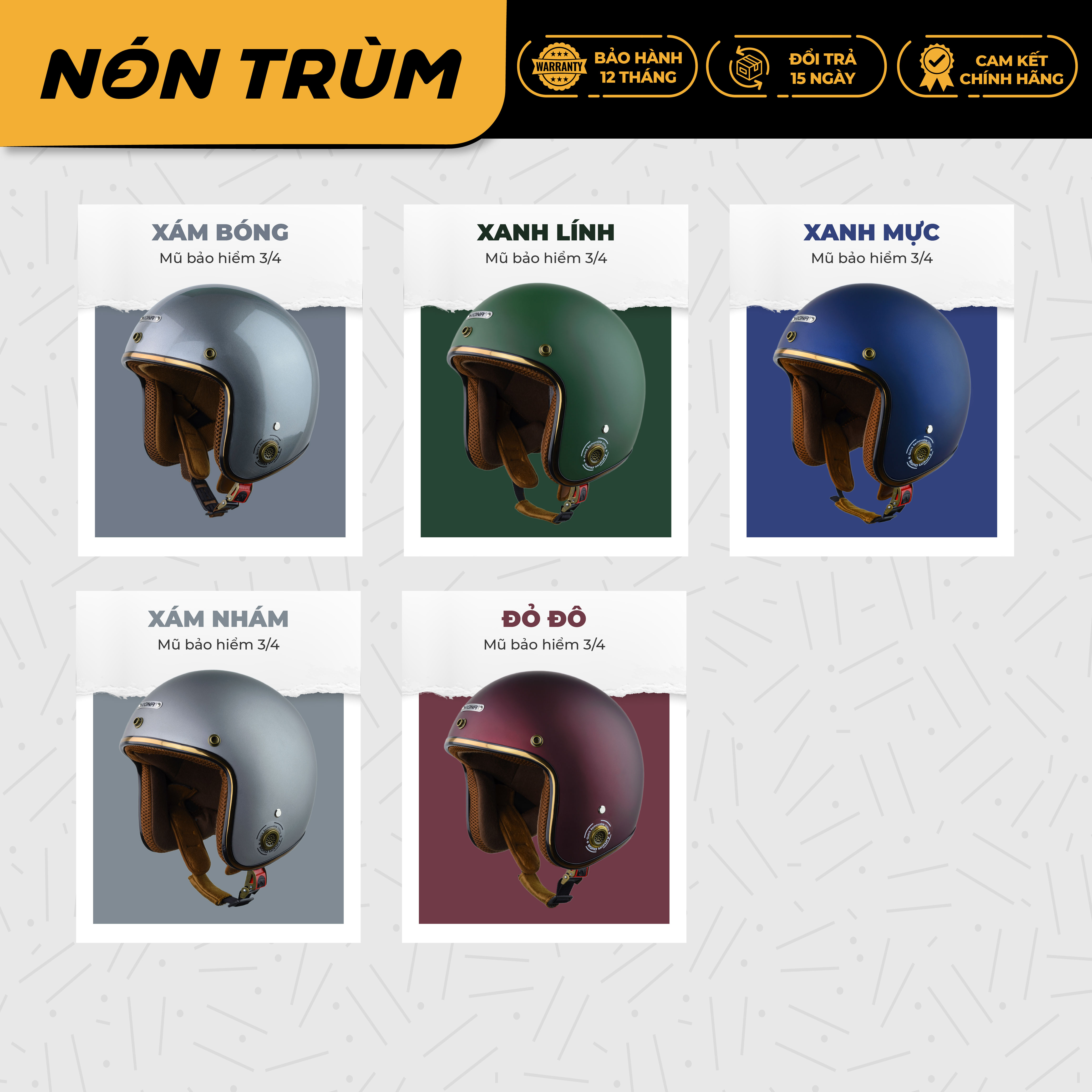 Mô tả Mũ bảo hiểm 3/4 RONA màu đen nhám chính hãng, bảo hành 12 tháng tại hệ thống Nón Trùm - 2