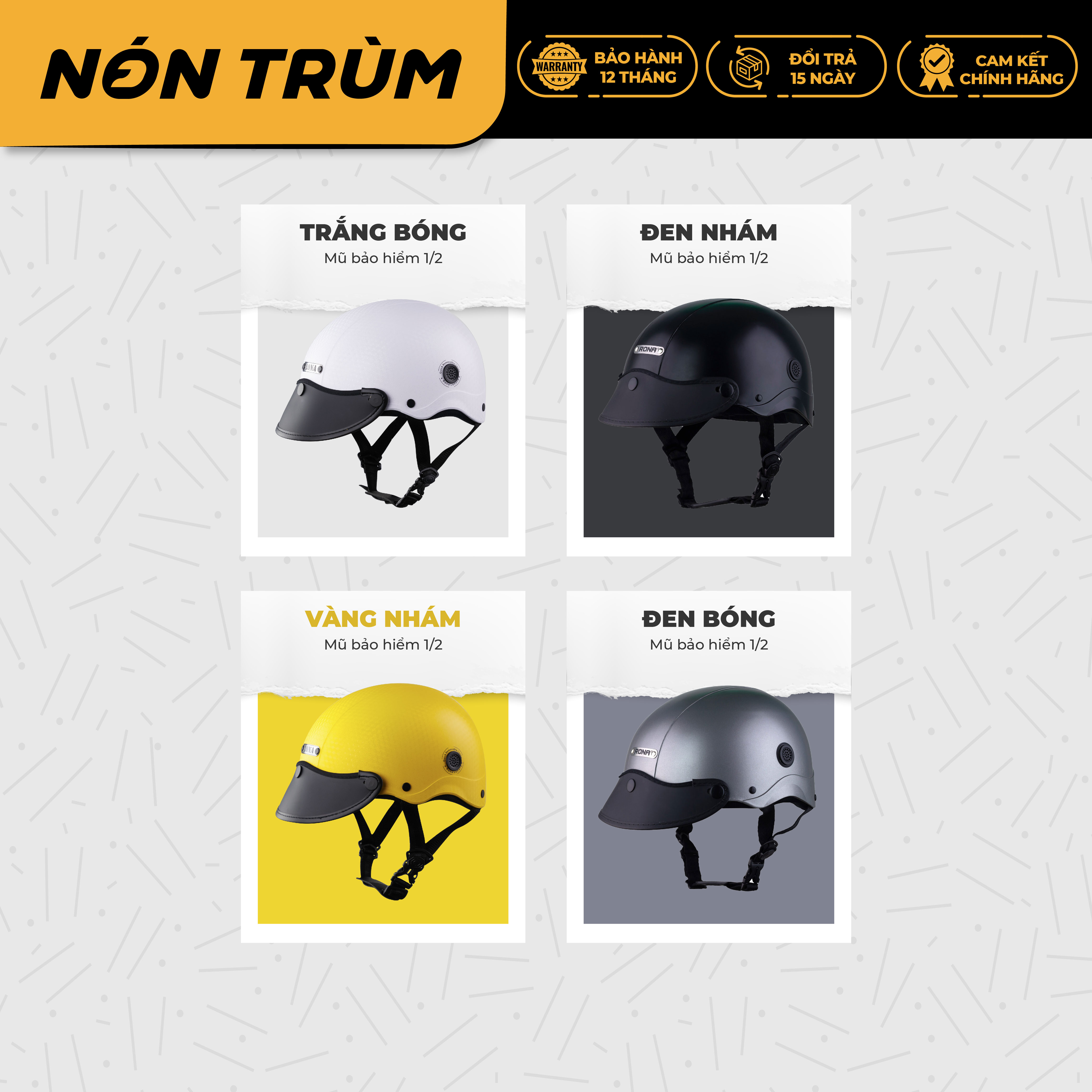 Mô tả Mũ bảo hiểm 1/2 Rona R5 freeship toàn quốc, bảo hành 12 tháng tại hệ thống Nón Trùm - 1