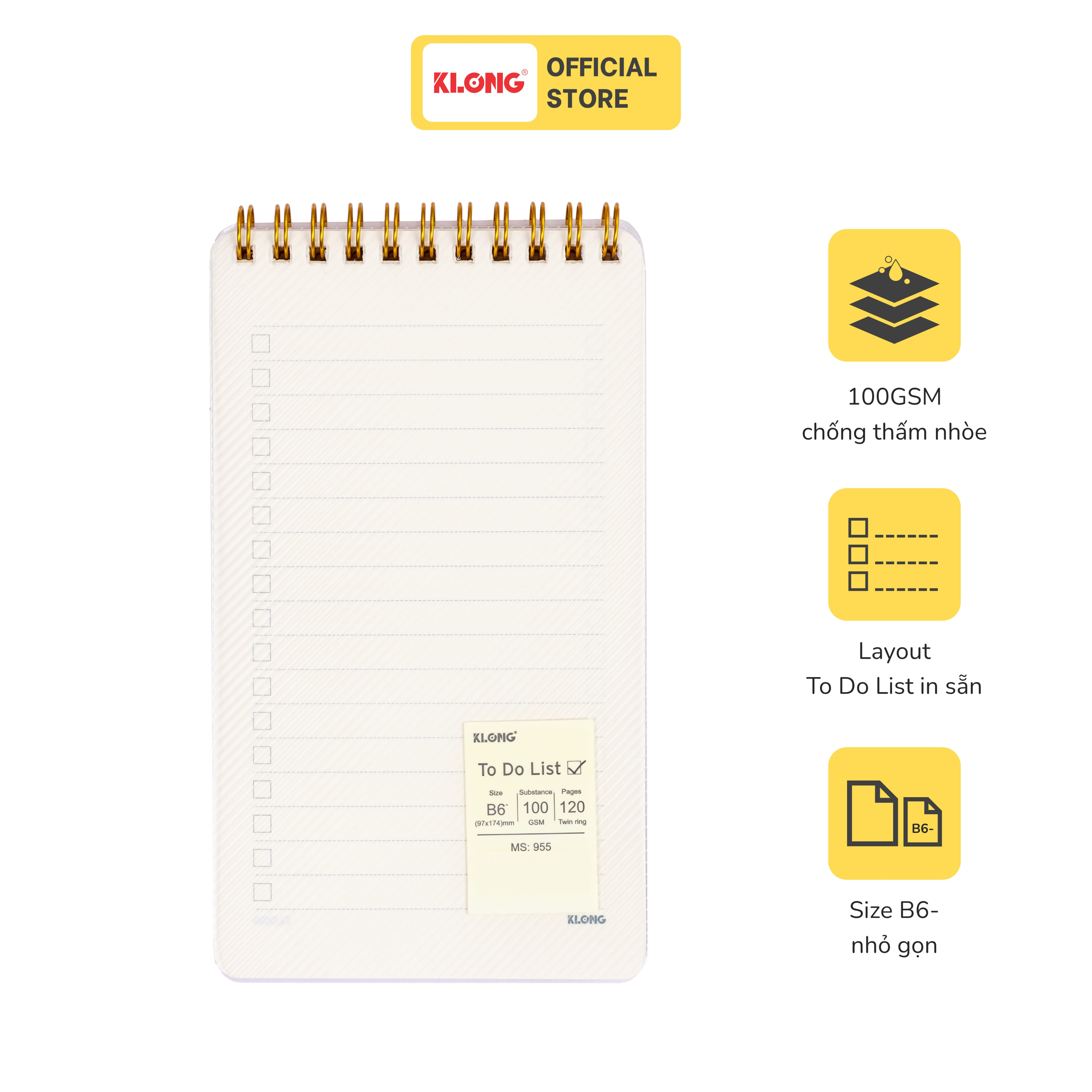 Sổ To Do List lò xo kép bìa nhựa 2 mặt KLONG B6- 120 trang 100/76; MS ...