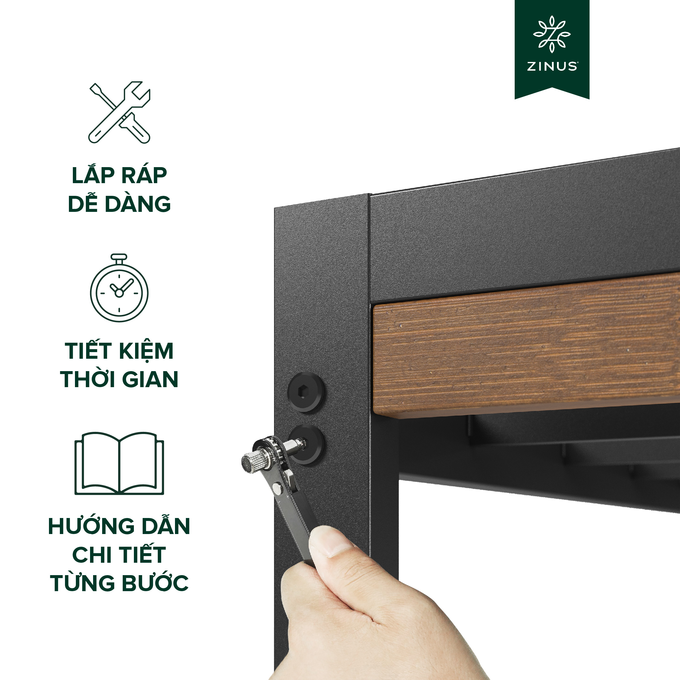 Mô tả Giường Khung Sắt Với Thanh Chắn Bằng Gỗ Tre  -  Kai Bamboo and Metal Platform Bed Frame & Headboard - 2