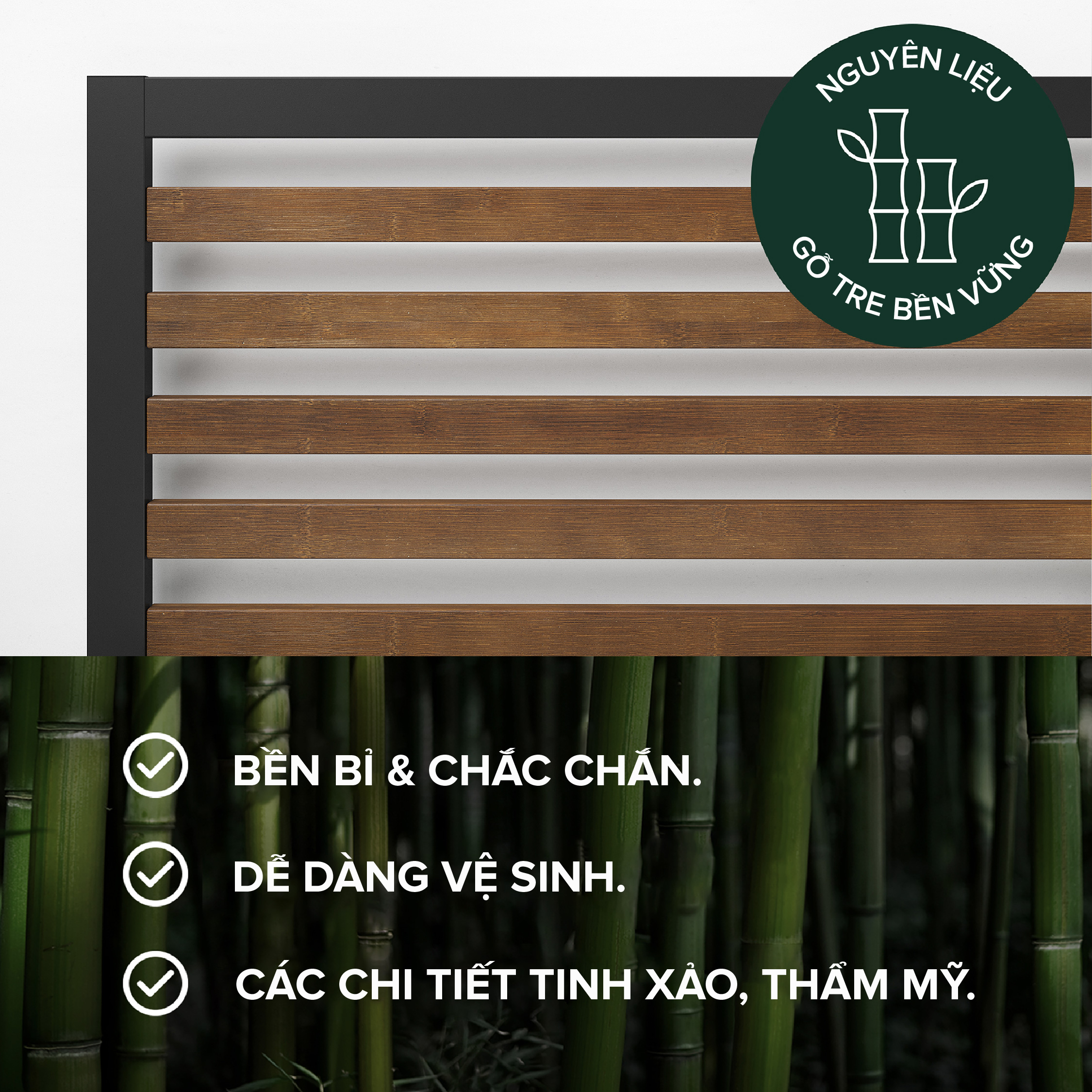 Mô tả Giường Khung Sắt Với Thanh Chắn Bằng Gỗ Tre  -  Kai Bamboo and Metal Platform Bed Frame & Headboard - 3