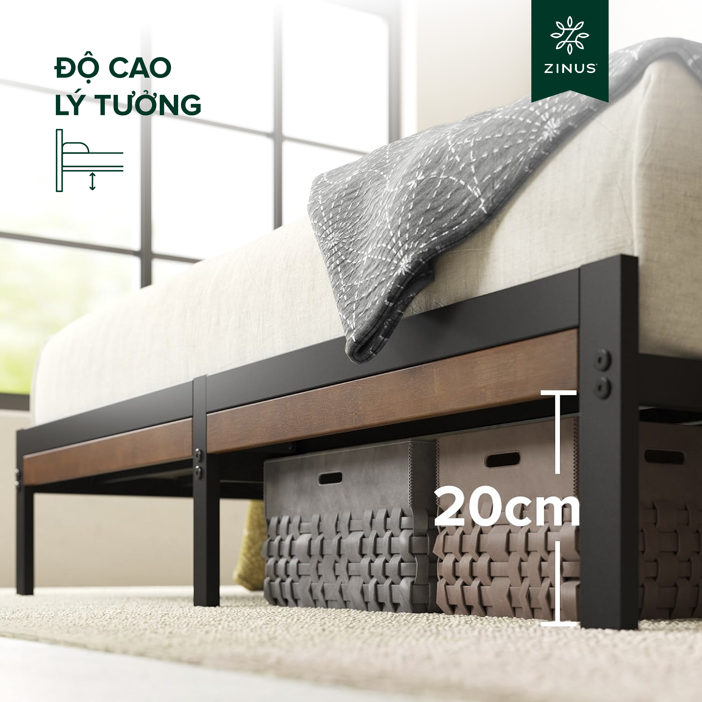 Mô tả Giường Khung Sắt Với Thanh Chắn Bằng Gỗ Tre  -  Kai Bamboo and Metal Platform Bed Frame & Headboard - 4
