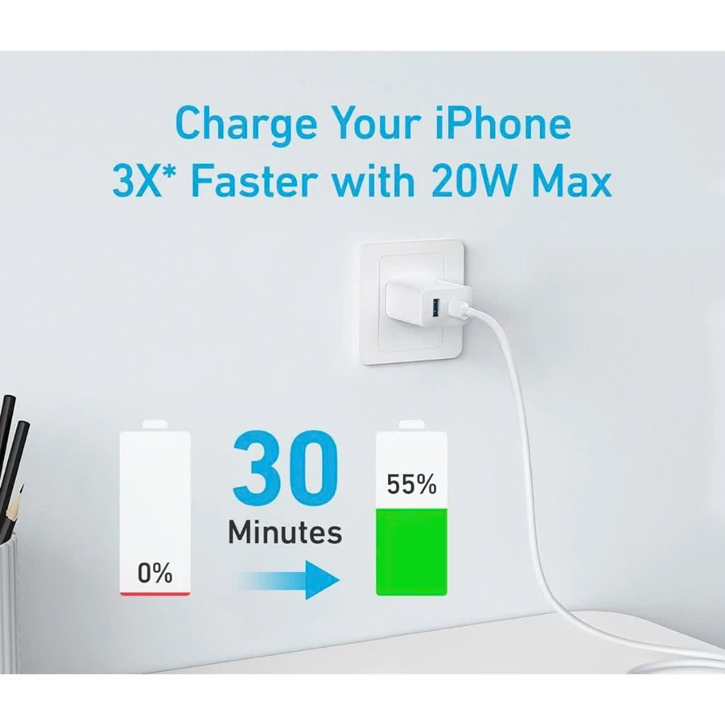 Mô tả Củ sạc nhanh Anker PD công suất 20W 2 cổng 1 USB-A & 1USB-C - A2348 - 1