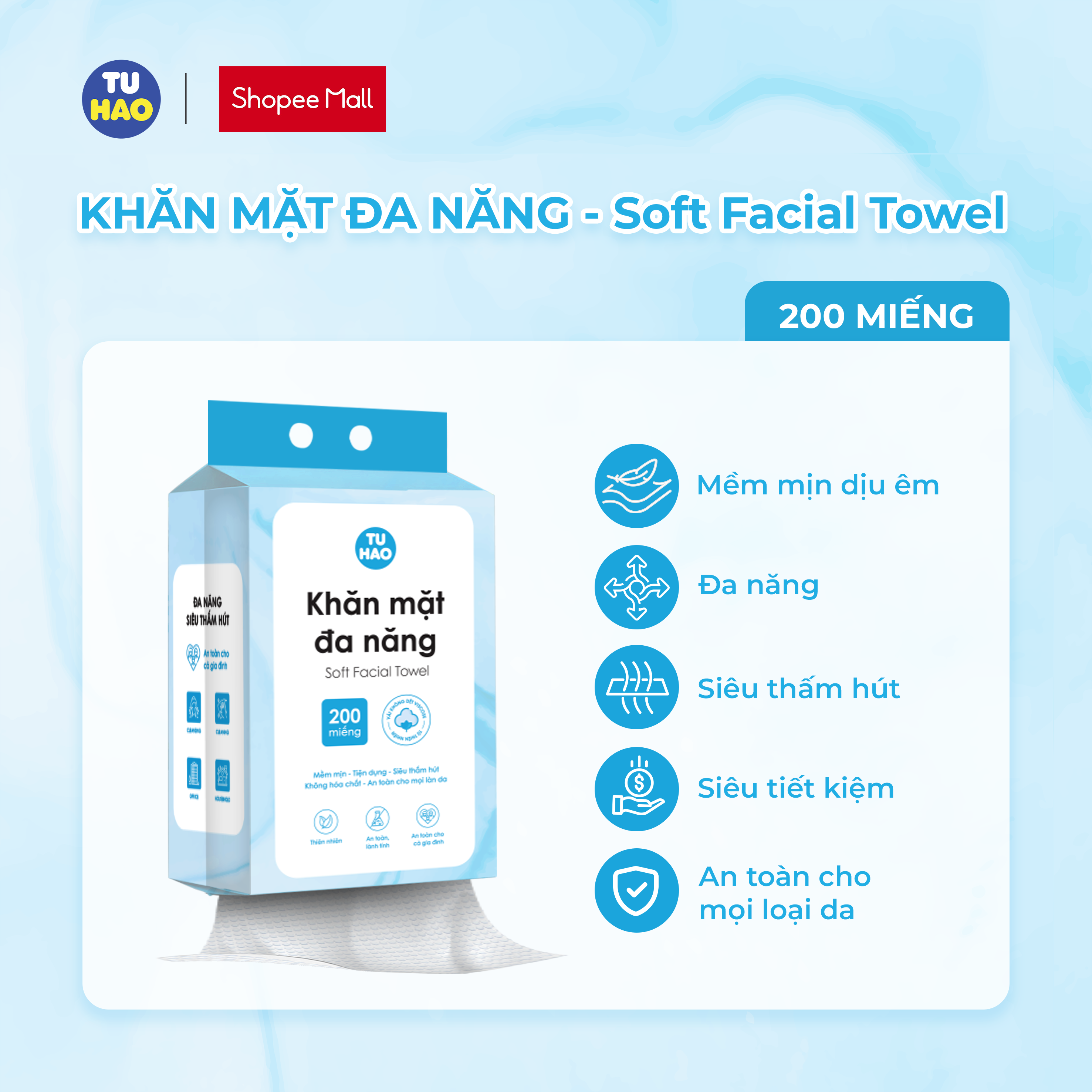 Mô tả Combo Khăn mặt đa năng Từ Hảo Soft Facial Towel 200 tờ - Từ hảo - 2