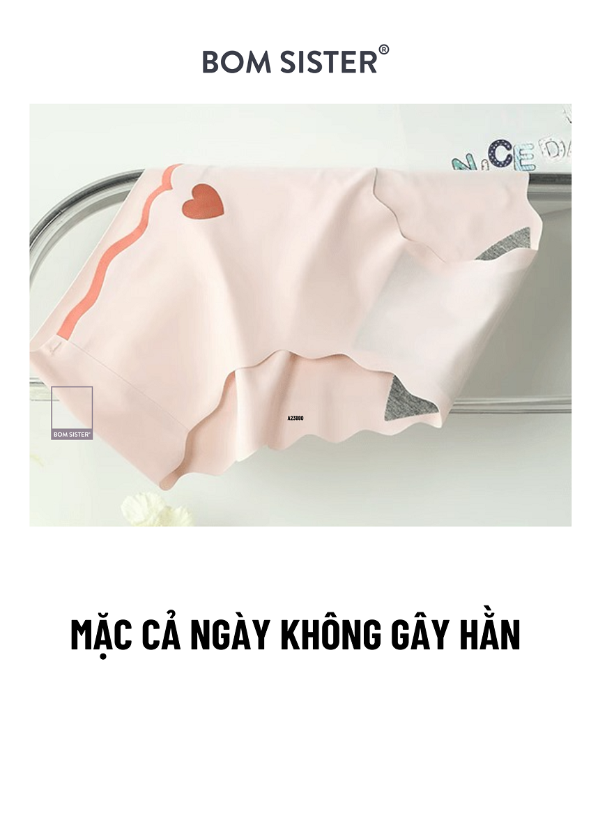 Mô tả Quần lót nữ không viền, quần chip nữ siêu mỏng, họa tiết trái tim không đường may BOM SISTER Q23880 - 3