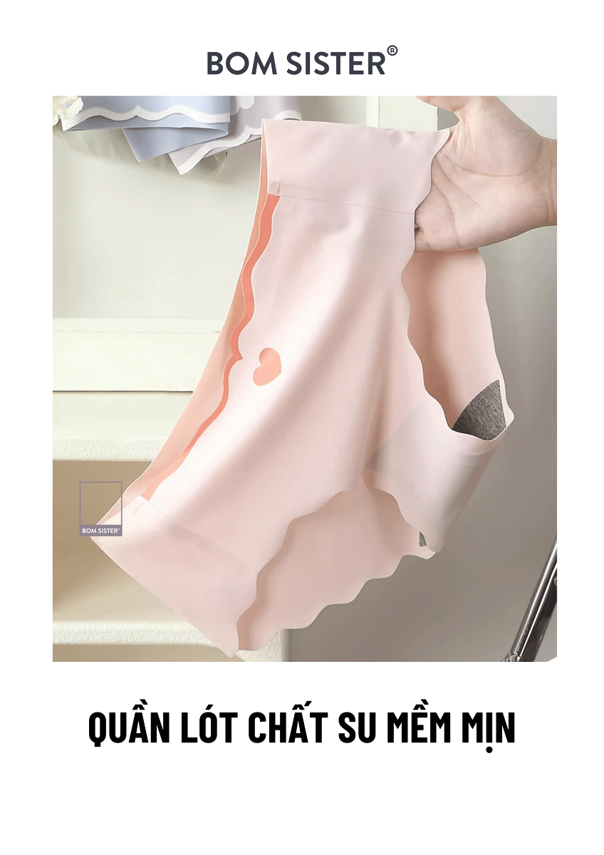 Mô tả Quần lót nữ không viền, quần chip nữ siêu mỏng, họa tiết trái tim không đường may BOM SISTER Q23880 - 4