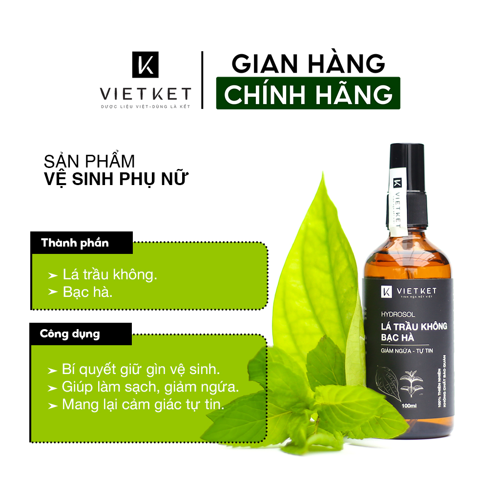 OCOP BẮC NINH: Dung dịch vệ sinh phụ nữ Trầu Không Bạc Hà VIET KET 100ml - Cấp Ẩm, Giảm Ngứa, Ngăn Ngừa Vi Khuẩn