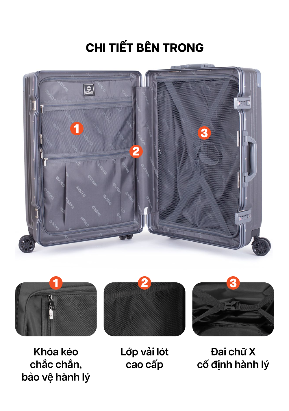 Mô tả Vali Kéo MIAvn Pisani X9 - Size 20/24/28, Nhựa PC Cao Cấp Siêu Bền, Khoá Khung Bảo Mật, Bảo Hành Trọn Đời - 5
