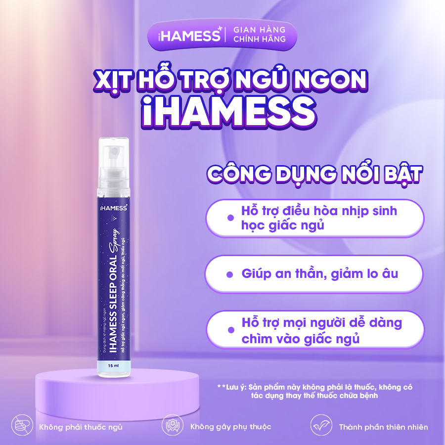 Mô tả Xịt ngủ iHAMESS vị bạc hà, Xịt ngủ ngon melatonin hỗ trợ điều hòa nhịp sinh học giấc ngủ 15ml - 1