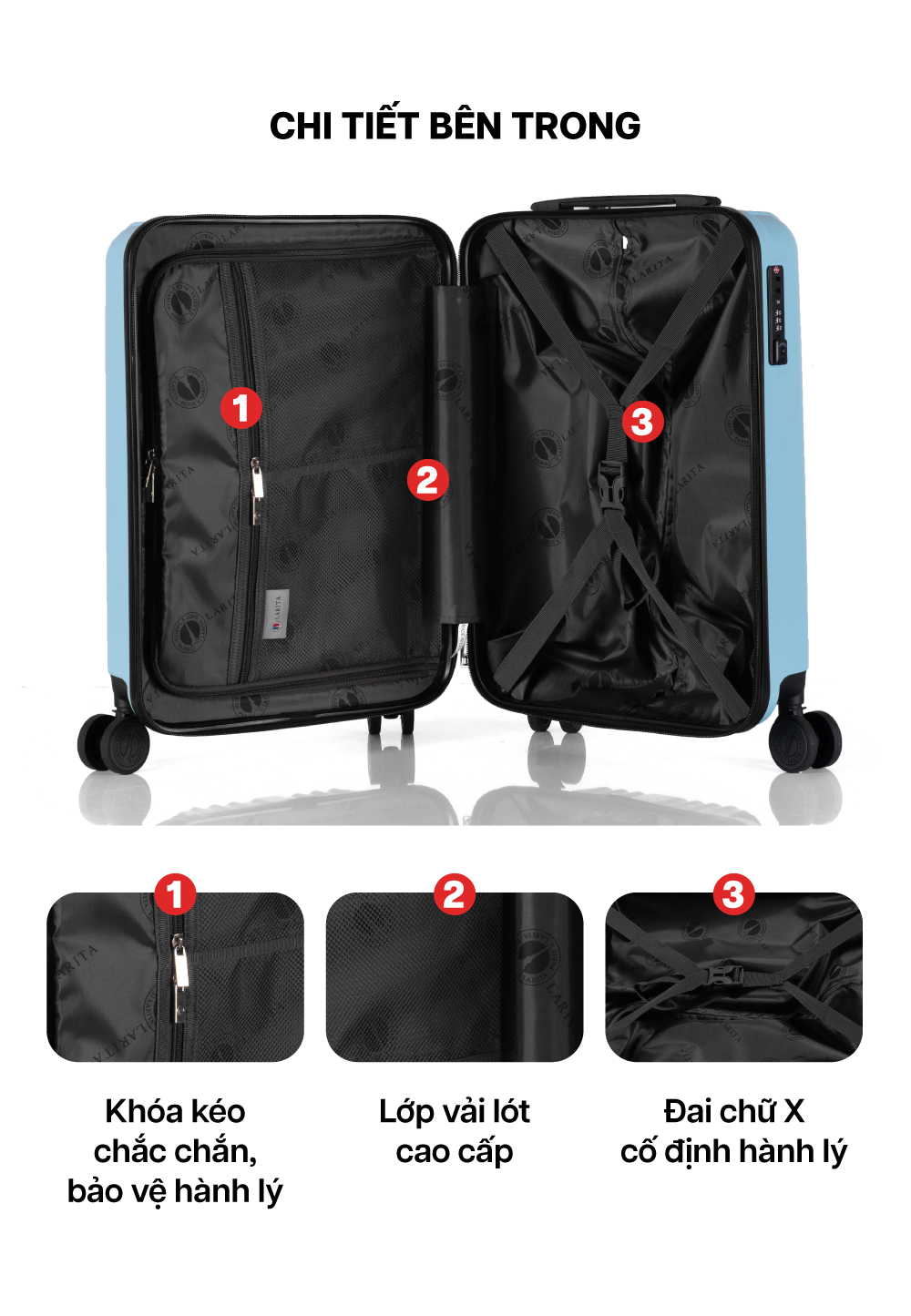Mô tả Vali Kéo MIAvn Du Lịch Larita TOSA - Size S 20inch, Nhựa ABS Cứng Cáp Bền Bỉ, Khoá TSA - 4