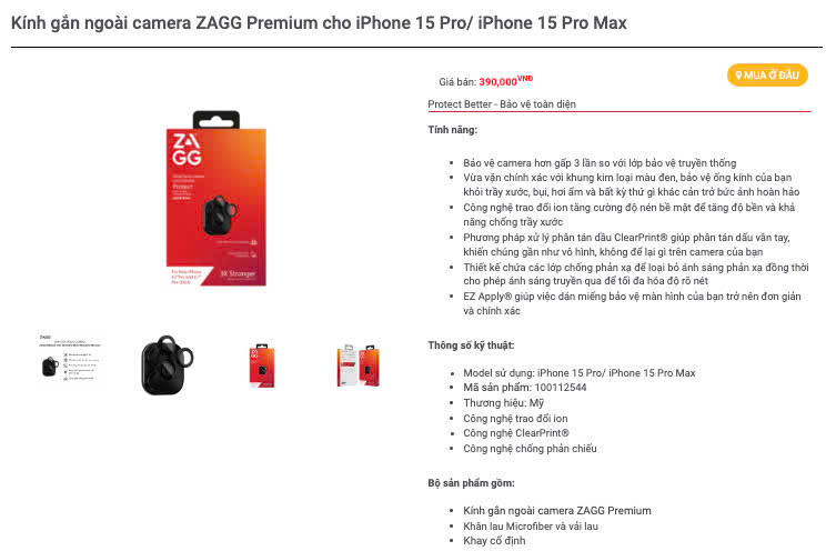 Mô tả [iPhone 16/15] Dán bảo vệ CAMERA cao cấp ZAGG Premium/Luxury công nghệ ion tối đa độ rõ nét, ClearPrint - 2