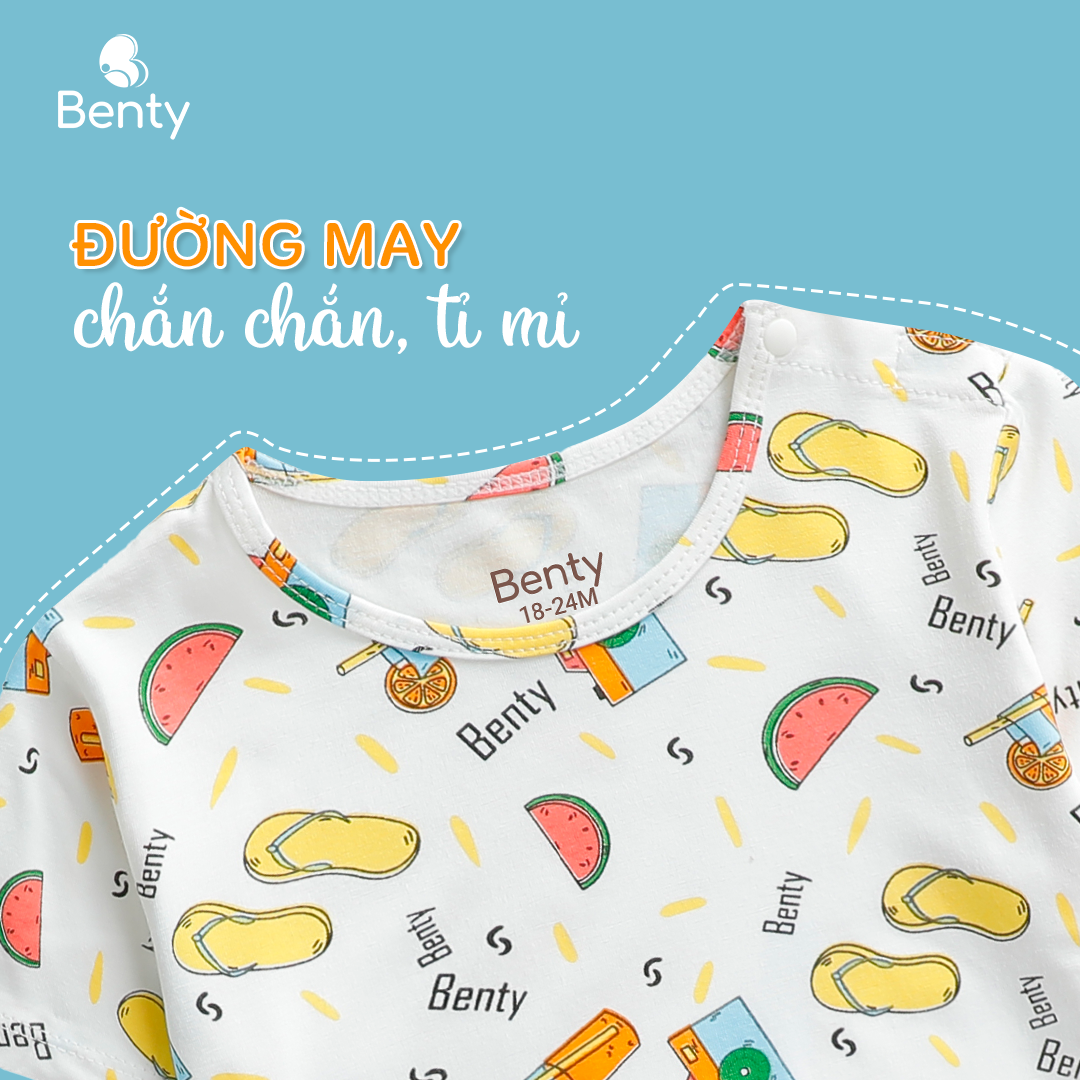 Mô tả Bộ cộc tay cài vai BENTY full họa tiết mới bé trai bé gái, bộ đồ trẻ em mặc hè phong cách Hàn - 4
