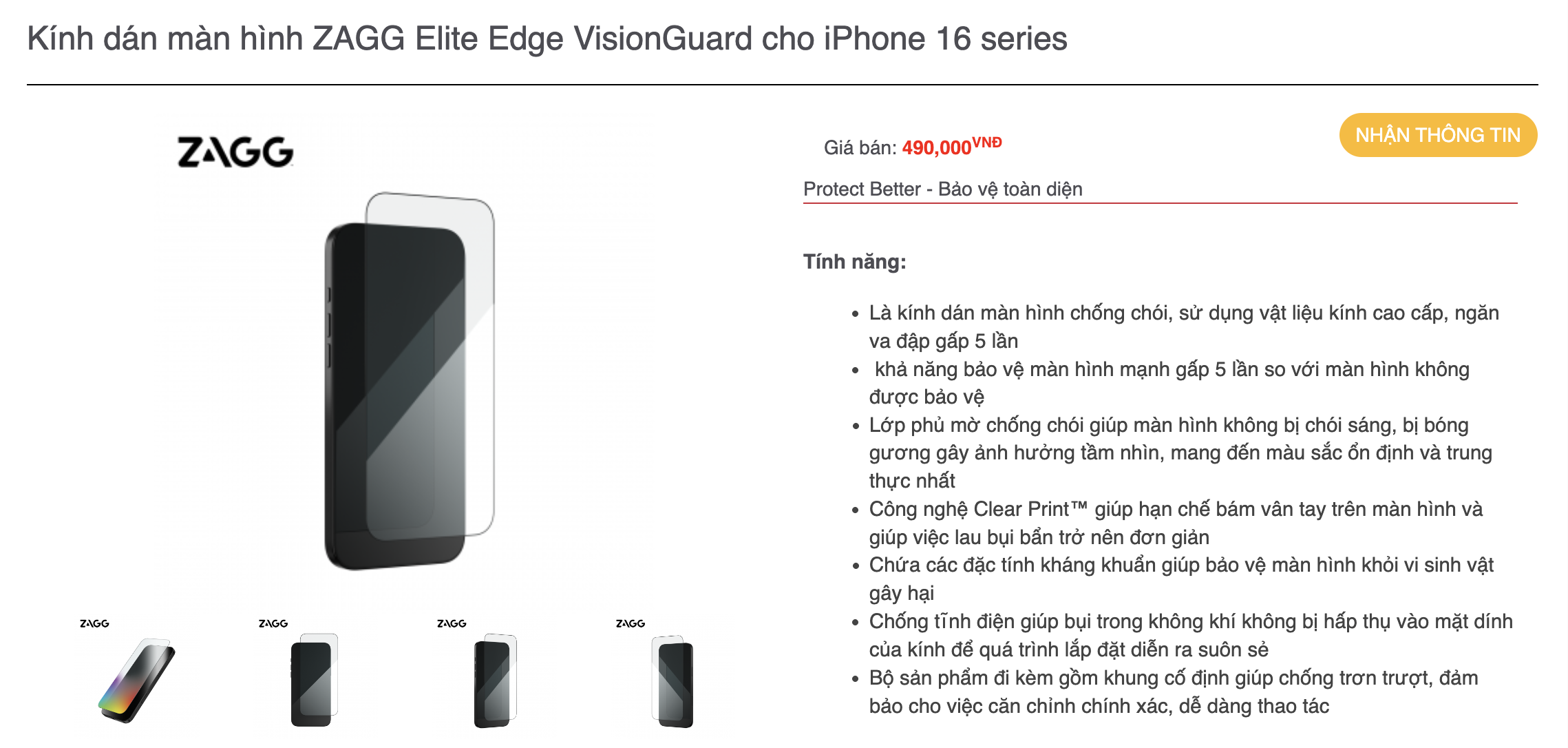Mô tả Kính cường lực ZAGG các loại: trong, nhám, chống nhìn trộm, bảo vệ mắt, XTR - 3