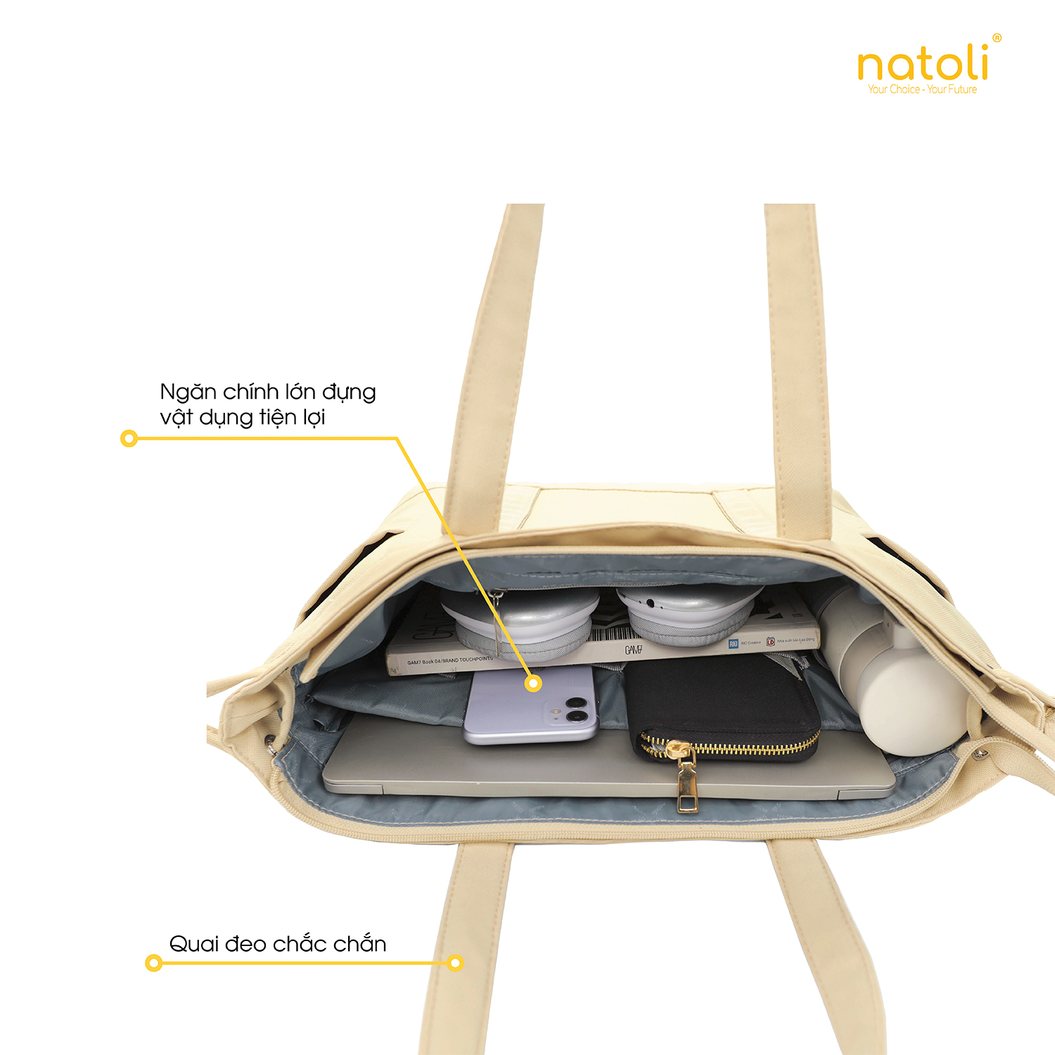 Mô tả Túi tote nữ nhiều ngăn NATOLI, 2 mặt đeo vai đựng laptop cao cấp - BST Elegant Edge Bag T19 - 3