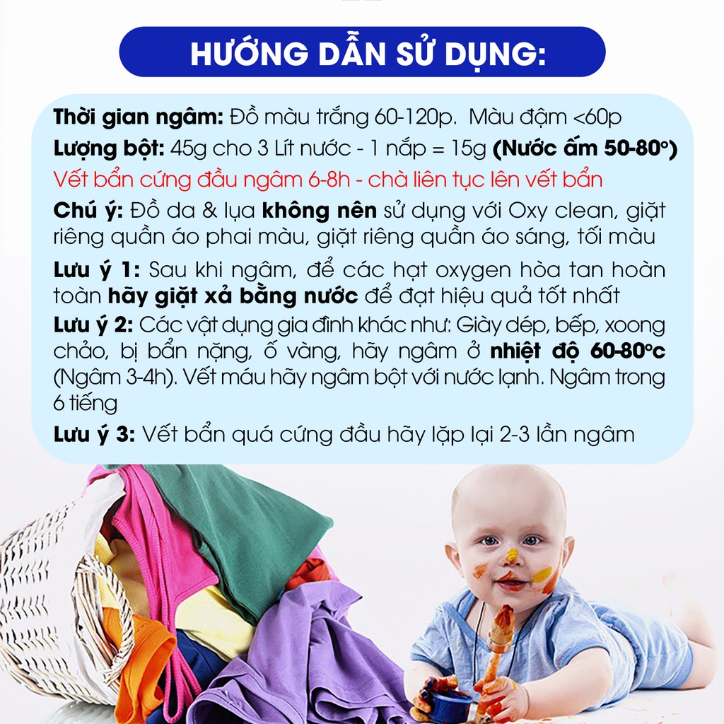 Mô tả Combo 2 chai bột tẩy vết bẩn đa năng Oxy Clean Ximo Home đánh bay các loại vết ố bẩn cứng đầu - 2