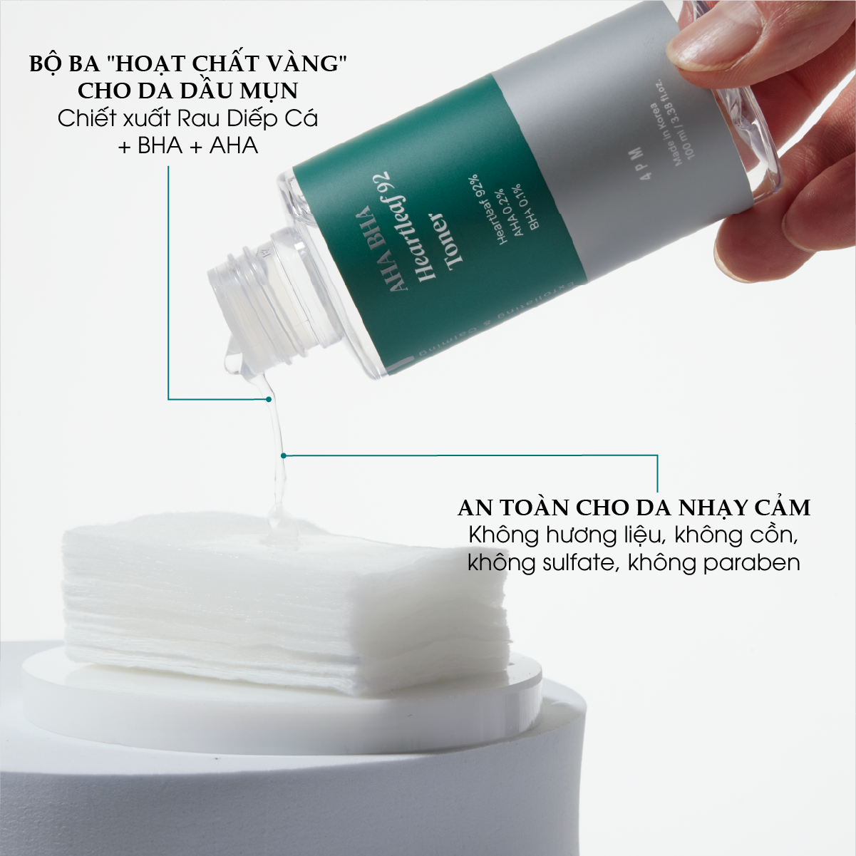 Mô tả Nước Cân Bằng Làm Sạch Da, Ngừa Mụn Chiết Xuất 92% Rau Diếp Cá 4PM AHA BHA Heartleaf 92 Toner 100ml - 2