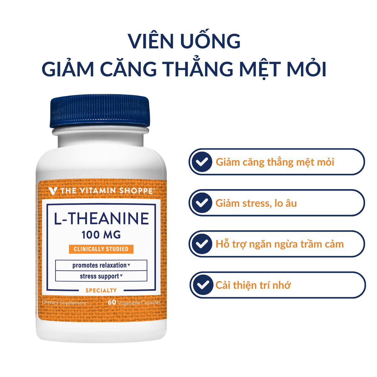 Mô tả Viên uống giảm căng thẳng mệt mỏi The Vitamin Shoppe L-Theanine 100 MG - 1