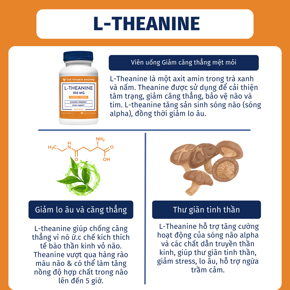 Mô tả Viên uống giảm căng thẳng mệt mỏi The Vitamin Shoppe L-Theanine 100 MG - 2