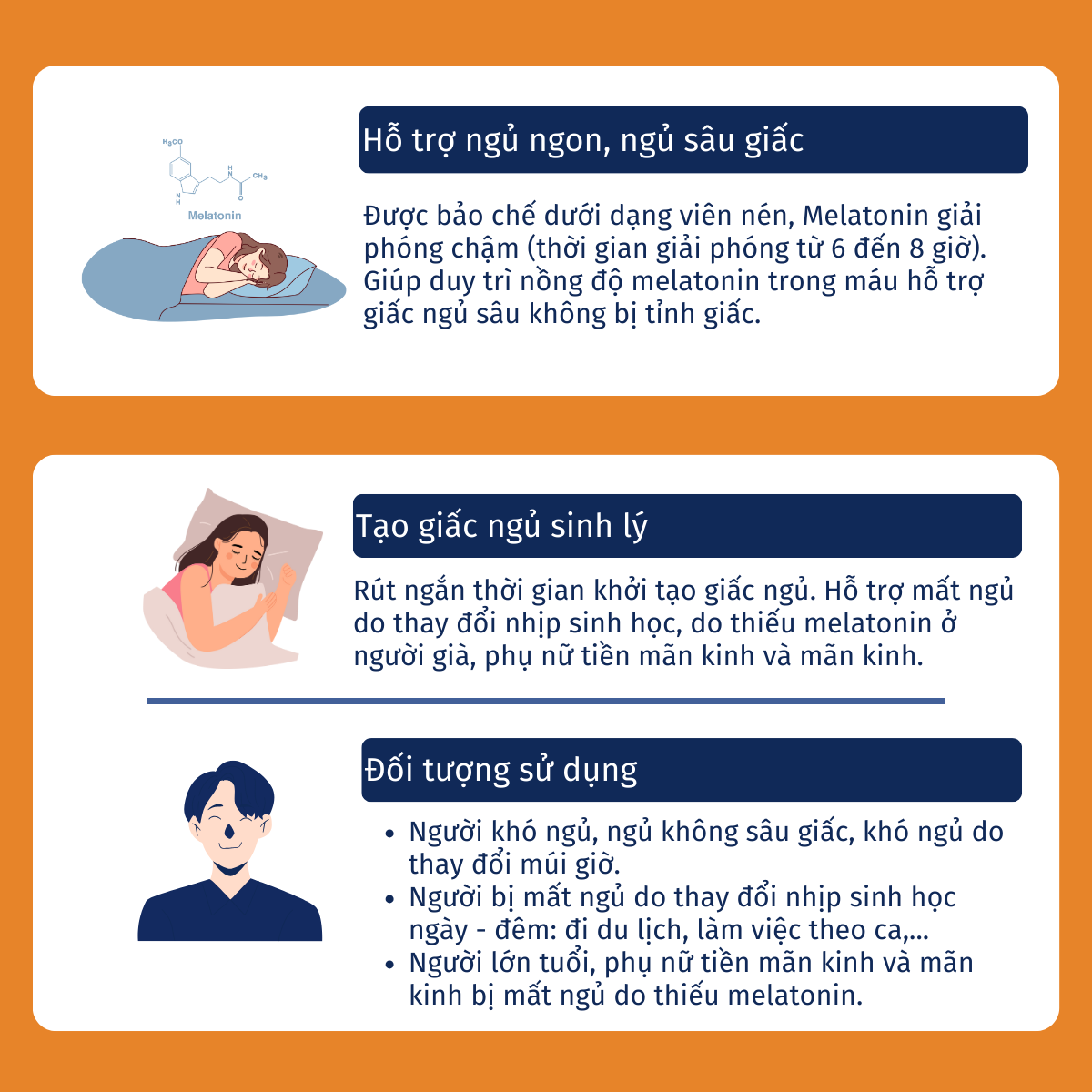Mô tả Viên uống hỗ trợ giấc ngủ ngon Melatonin giải phóng kéo dài Melatonin Sustained Release 3 MG - 3